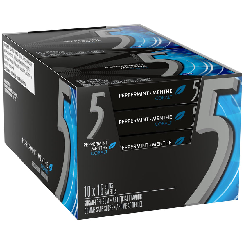 5 GUM, Peppermint-Cobalt Flavoured Sugar Free Chewing Gum, 15 Sticks, 10 Packs 🍁 All In One Marketplace Canada