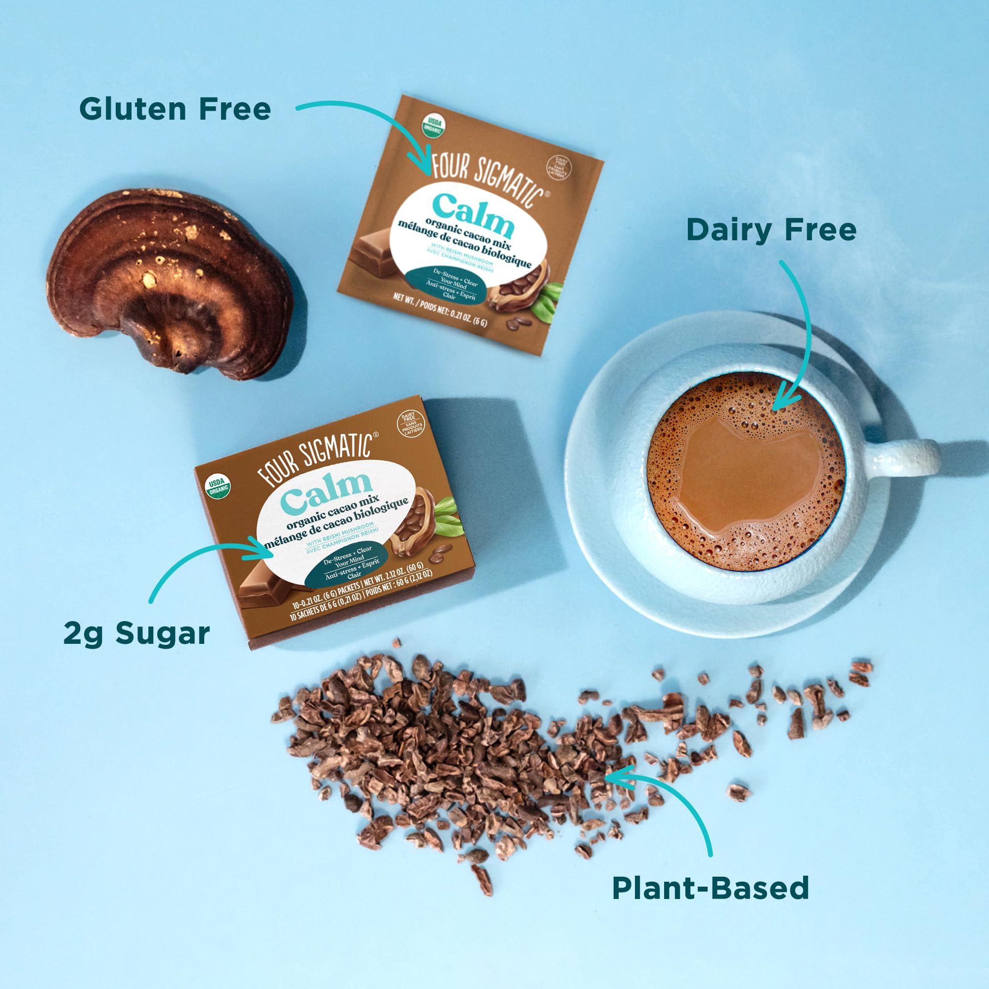 Four Sigmatic Calm Mushroom Cacao Mix | Organic Instant Cacao with Organic Reishi Mushroom Powder | Supports Calm & Relaxation | Drink it or Bake with it | Vegan, Gluten-Free, Dairy-Free | 10 Count 🍁 All In One Marketplace Canada
