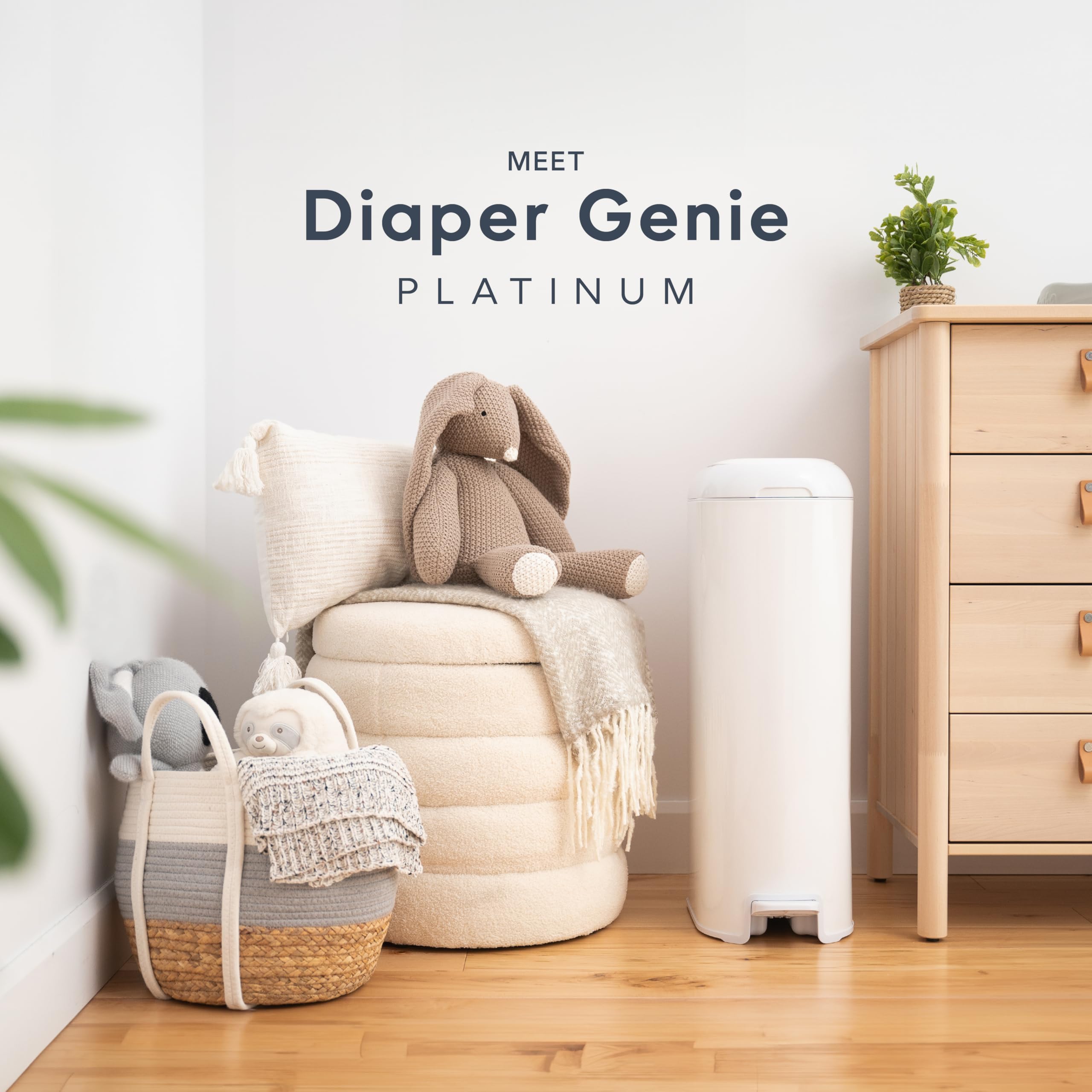 Diaper Genie Platinum Diaper Pail, White - Made in Durable Stainless Steel and Includes 1 Easy Roll Refill with 18 Bags 🍁 All In One Marketplace Canada