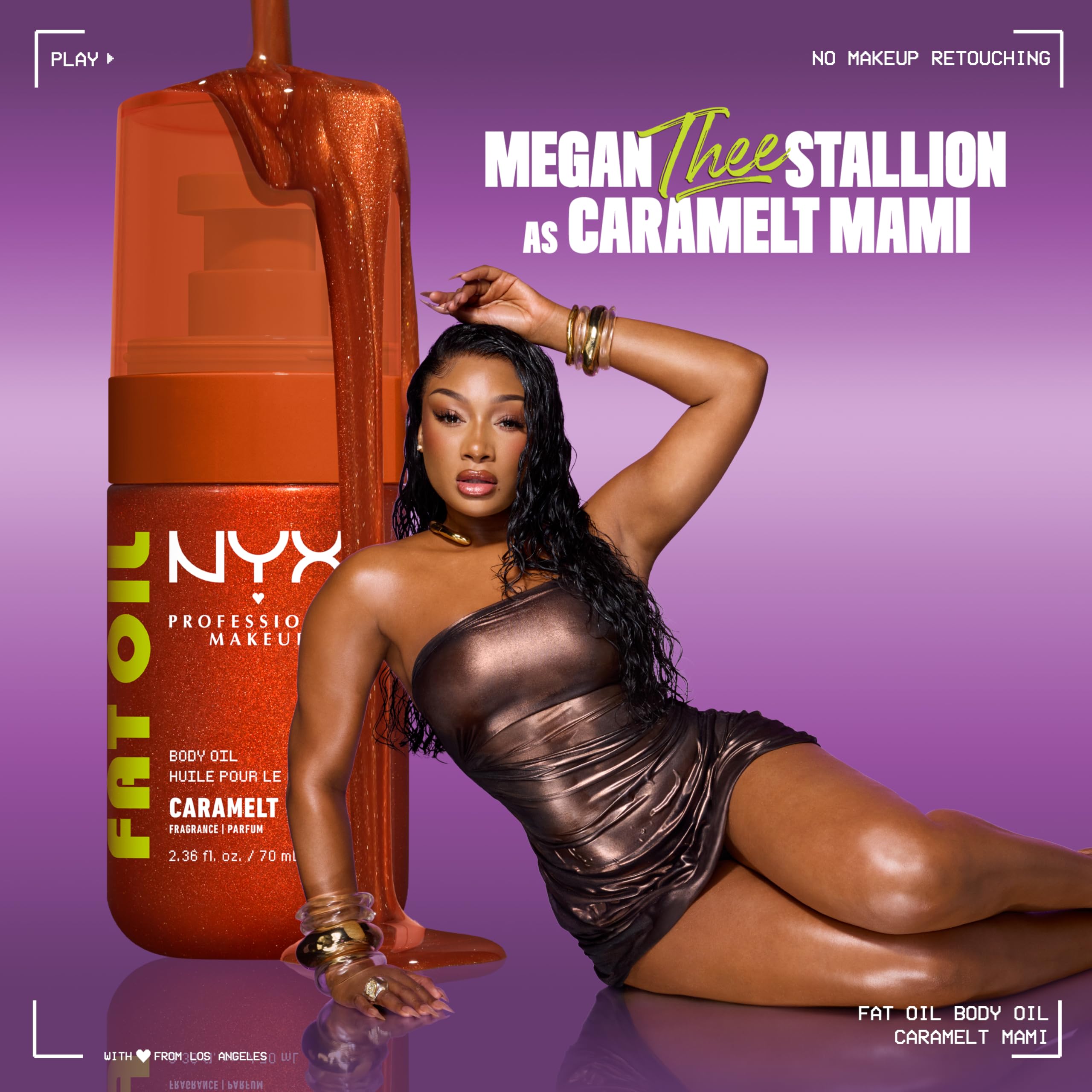 NYX Professional Makeup Fat Oil Body Oil, 24 HR Hydration, Bronze Glowy Finish, Non-Sticky High-Shine Vegan Formula, Shimmering Skin Glow, Caramelt Mami: Caramel & Pistachio Scent, 70 ml 🍁 All In One Marketplace Canada