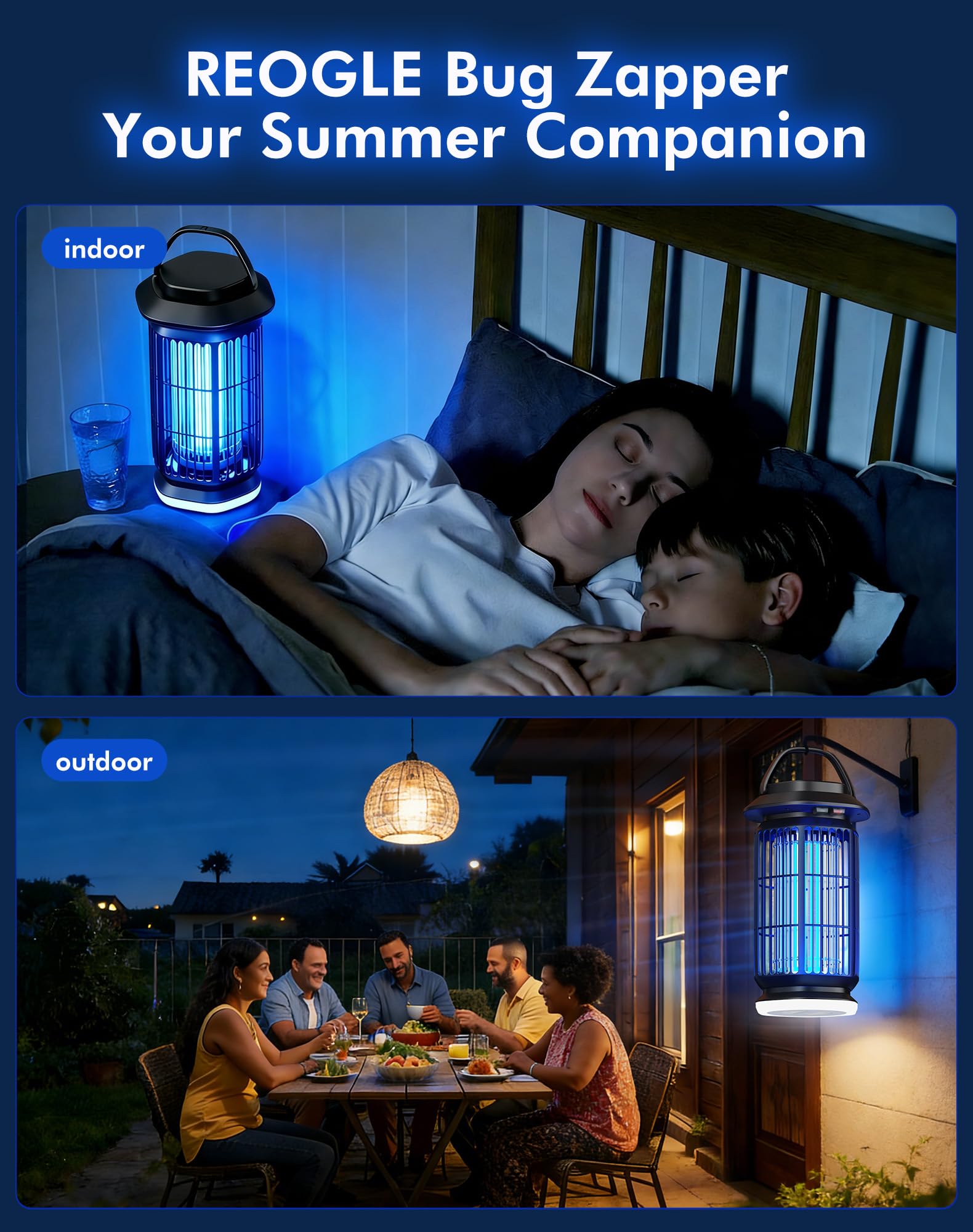 REOGLE 2-in-1 Bug Zapper Indoor Outdoor, 4000V Electric Mosquito Zapper with 365nm UV Light Trap & LED Night Light, Covers 2100 sq ft, Insect Fly Trapper Bug Light for Patio, Garage, Backyard, Porch 🍁 All In One Marketplace Canada
