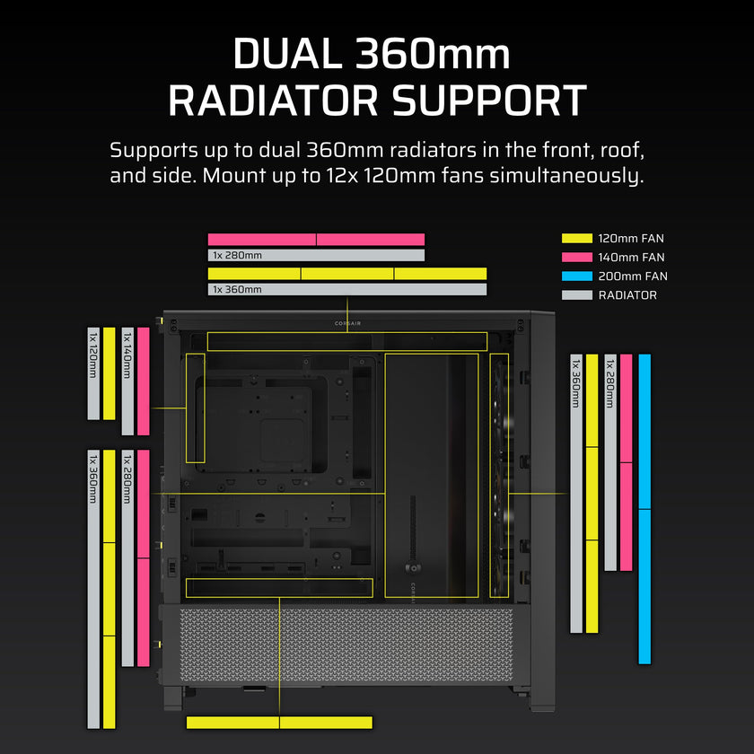 CORSAIR Frame 4000D RS ARGB Modular Mid-Tower ATX PC Case – High Airflow, 3X Pre-Installed RS ARGB Fans, InfiniRail™ Fan Mounting System, ASUS BTF, MSI Project Zero, Gigabyte Project Stealth – Black 🍁 All In One Marketplace Canada