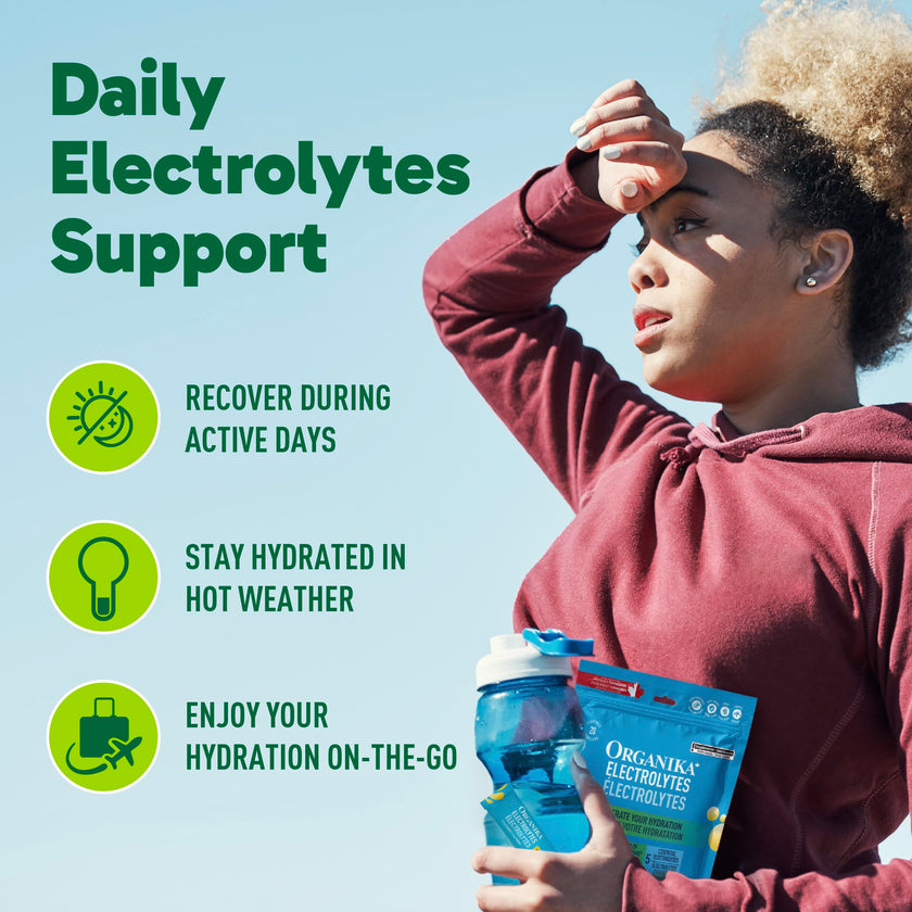 Organika Canadian-Made Electrolytes Powder with Vitamin C & Prebiotic Fibre - Sugar-Free Hydration Drink Mix - Classic Lemonade - 20 Single-Serve Sachets x 3.5g 🍁 All In One Marketplace Canada