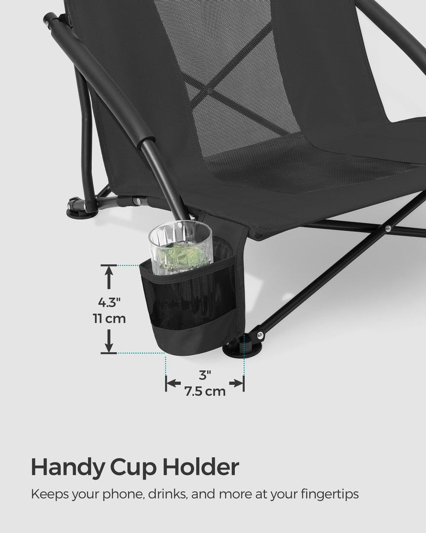 SONGMICS Set of 2 Portable Beach Chairs for Adults, Max. Load 330 lb Each, High Backrest, Cup Holder, Lightweight, Heavy-Duty, Black UGCB067B01V1 🍁 All In One Marketplace Canada