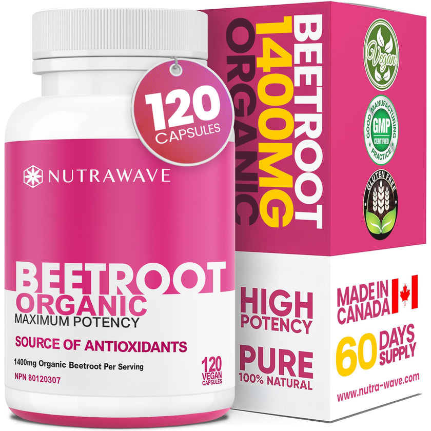 Nutrawave Organic Beetroot Capsules 1400mg – High Potency Nitric Oxide Booster for Energy, Heart & Brain Health – 120 Vegan, Non-GMO Beta Vulgaris Supplements – Raw Beet Root Powder with Vitamins & Antioxidants 🍁 All In One Marketplace Canada