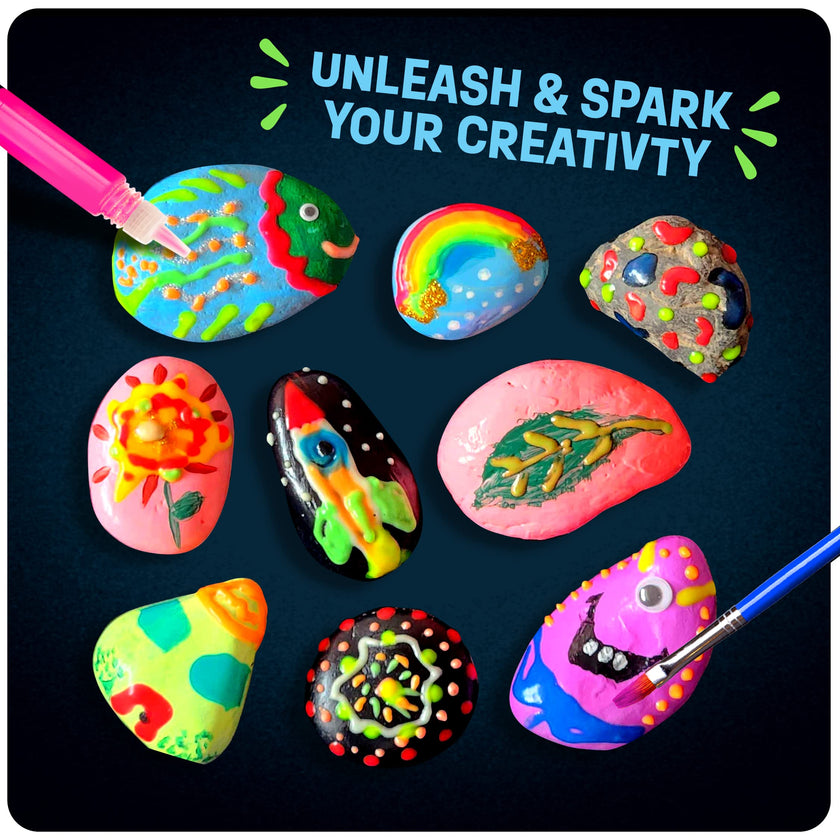 Kids Rock Painting Kit - Glow in The Dark - Arts & Crafts Christmas Gifts for Boys and Girls Ages 4-12 - Craft Activities Kits - Creative Art Toys for 4, 5, 6, 7, 8, 9, 10, 11 & 12 Year Old Kids (Glow In The Dark) 🍁 All In One Marketplace Canada