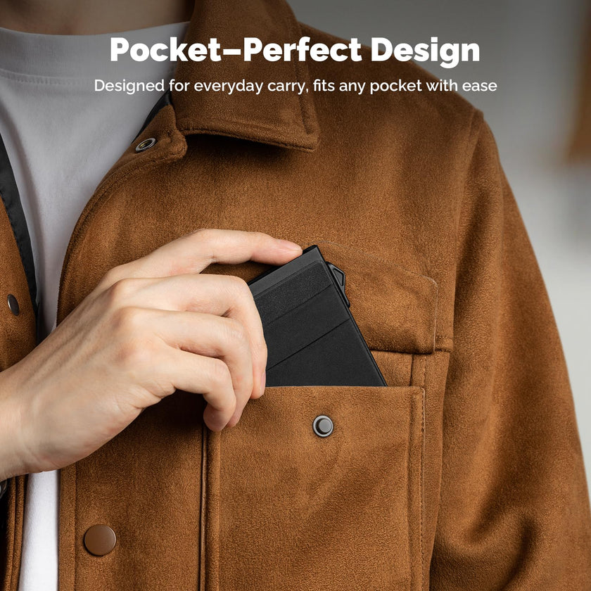 YESIIW Minimalist Pop up Card Holder Wallet for Men RFID Blocking | Slim Business Credit Card Wallet with Money Pocket | Aluminum Metal Bank Card Case for Notes and Coins and Debit Cards | Black 🍁 All In One Marketplace Canada