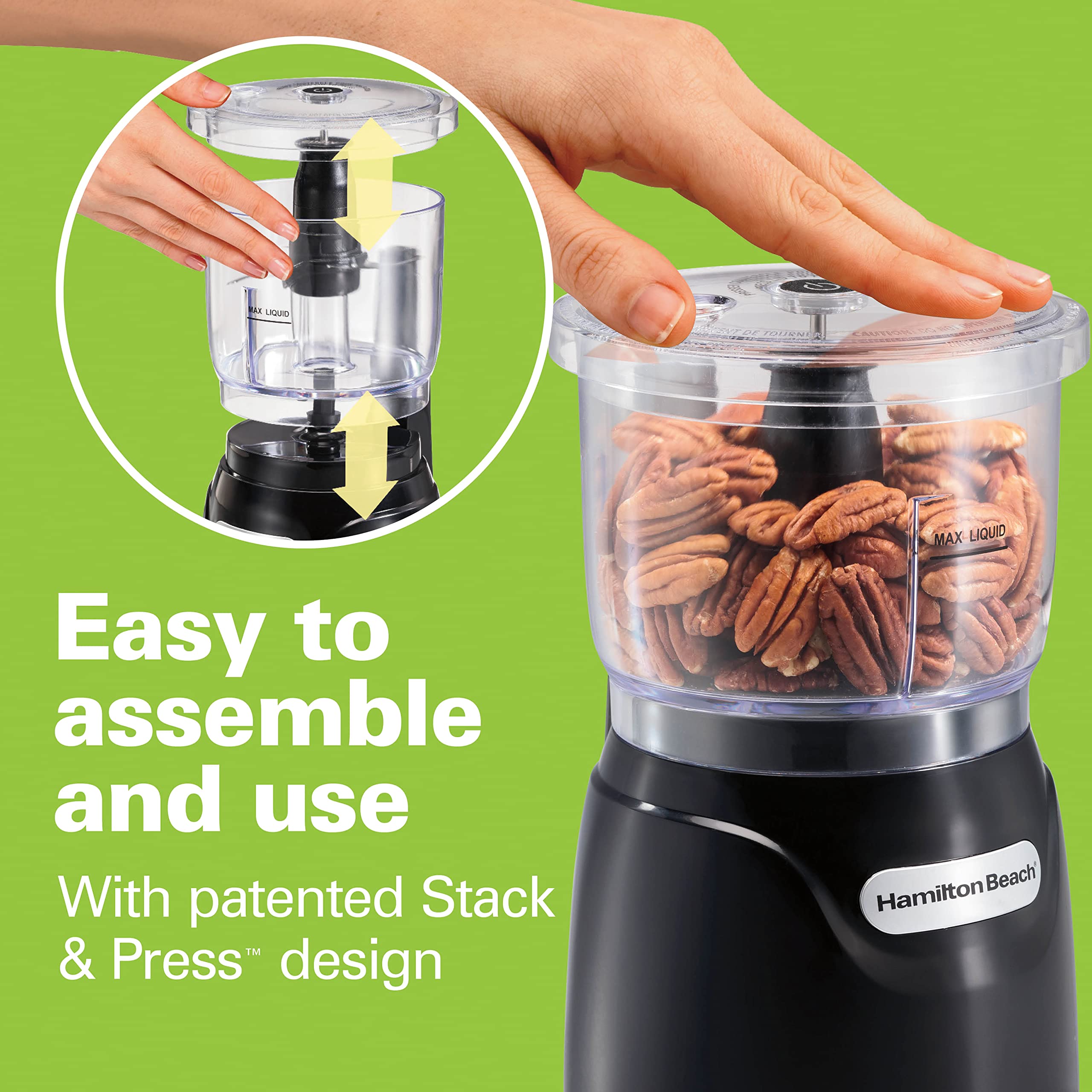 Hamilton Beach Stack & Press Food Chopper & Mini Food Processor, 350 Watts, 3 Cup Bowl, Stainless Steel Blades, for Chopping, Puree & Emulsify, Black, 72850G 🍁 All In One Marketplace Canada