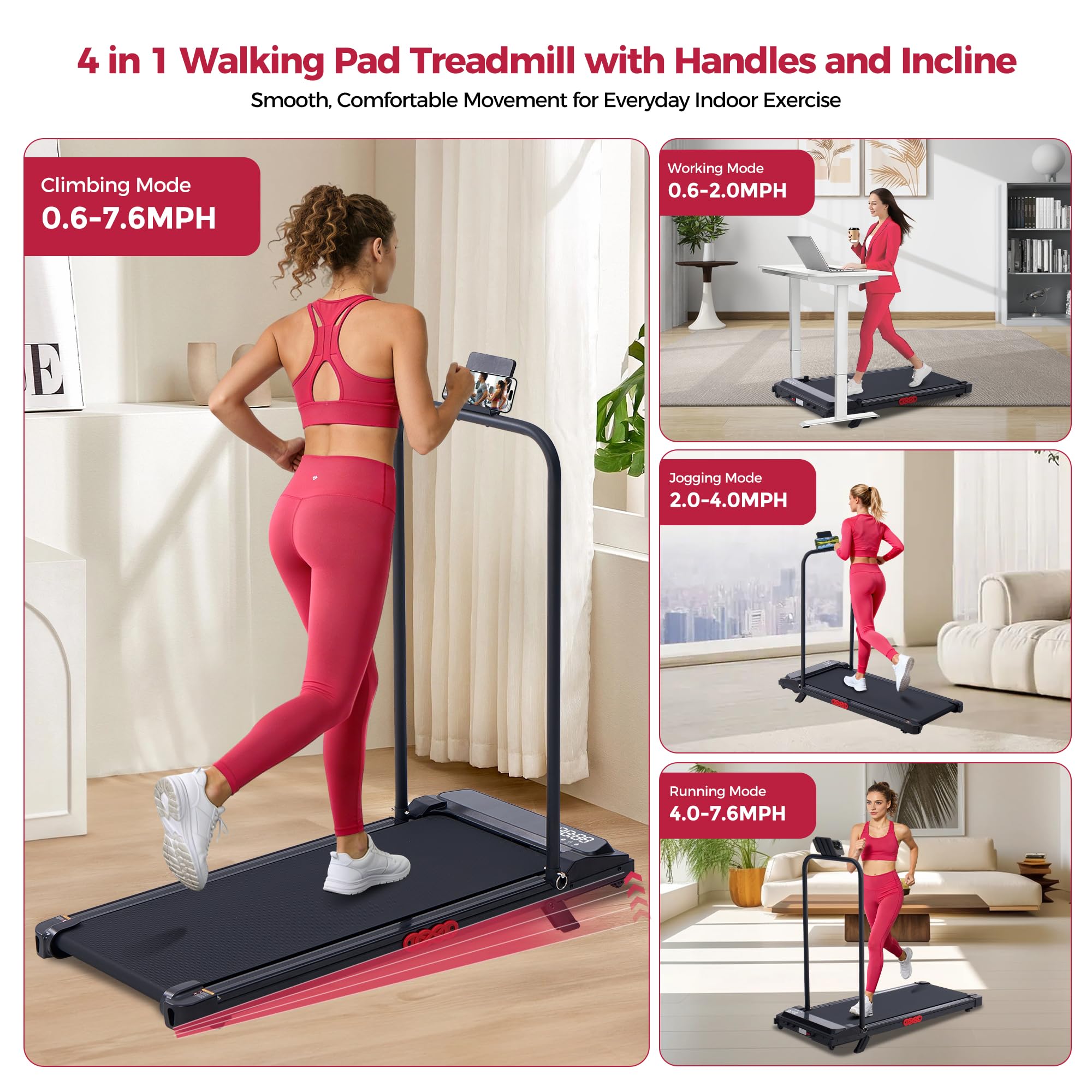 POTUPUS Walking Pad Treadmill with Incline, Portable Treadmills for Home Small Spaces, 3.0HP Electric Walking Treadmills with Handle Bar, Mini Treadmills for Exercising, 0.6-7.6MPH, 160KG, Model 401 🍁 All In One Marketplace Canada