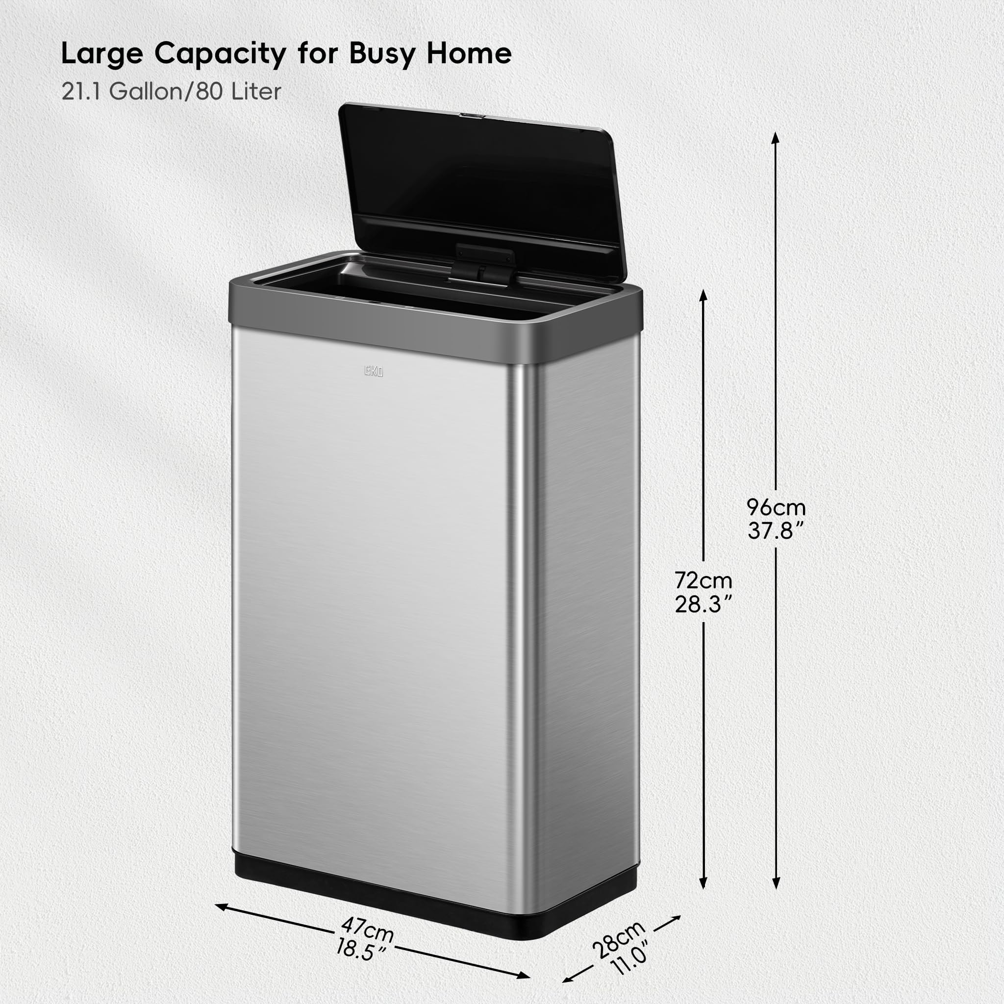 EKO Mirage X 80 Liter / 21.1 Gallons Motion Sensor Trash Can, Automatic Large Kitchen Trash Can Touchless, Stainless Steel 🍁 All In One Marketplace Canada