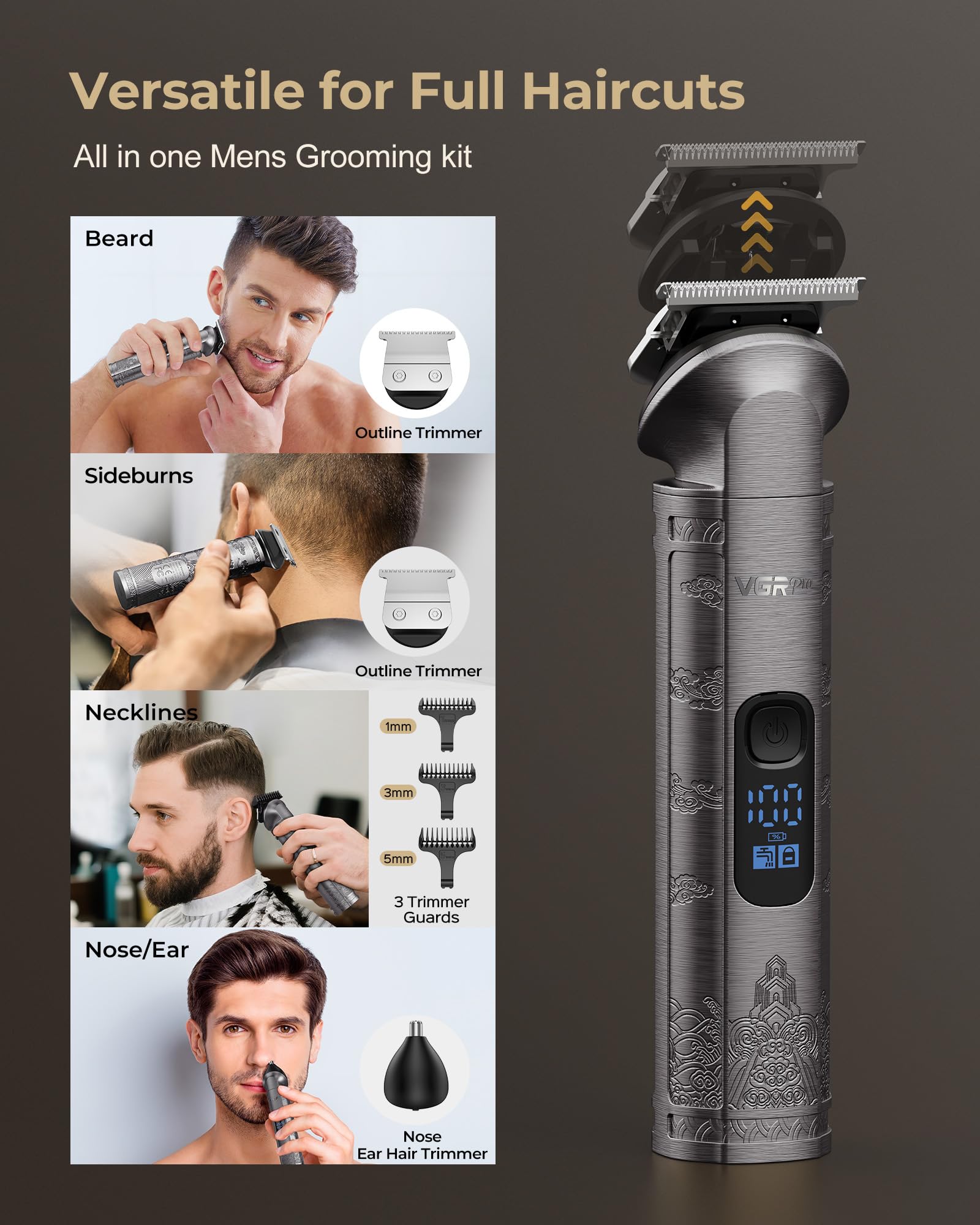 VGRPRO Hair Clippers for Men Professional, Cordless Hair Clippers for Hair Cutting, Mens Clippers and Trimmers Set, Electric Hair Trimmer for Men with Package Case (Gray) 🍁 All In One Marketplace Canada