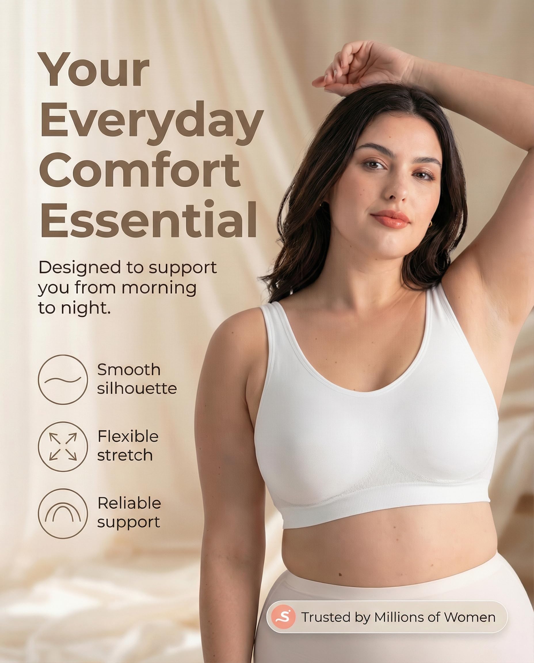 SHAPERMINT Wireless Bras for Women - Full Support Seamless Bralette, Compression Sports Bra, Plus Size Minimizer Bras, Padded Wirefree Bra for Women White 🍁 All In One Marketplace Canada
