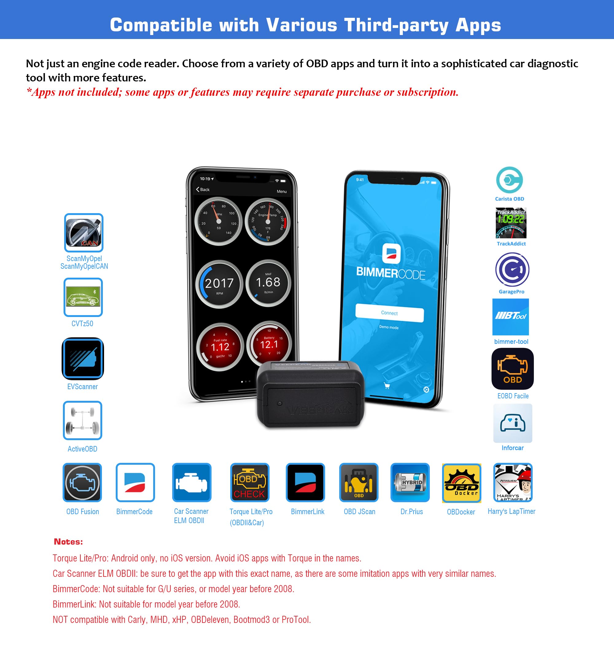VEEPEAK OBDCheck BLE Bluetooth OBD2 Scanner Car OBD II Diagnostic Scan Tool Check Engine Code Reader for iOS and Android 🍁 All In One Marketplace Canada
