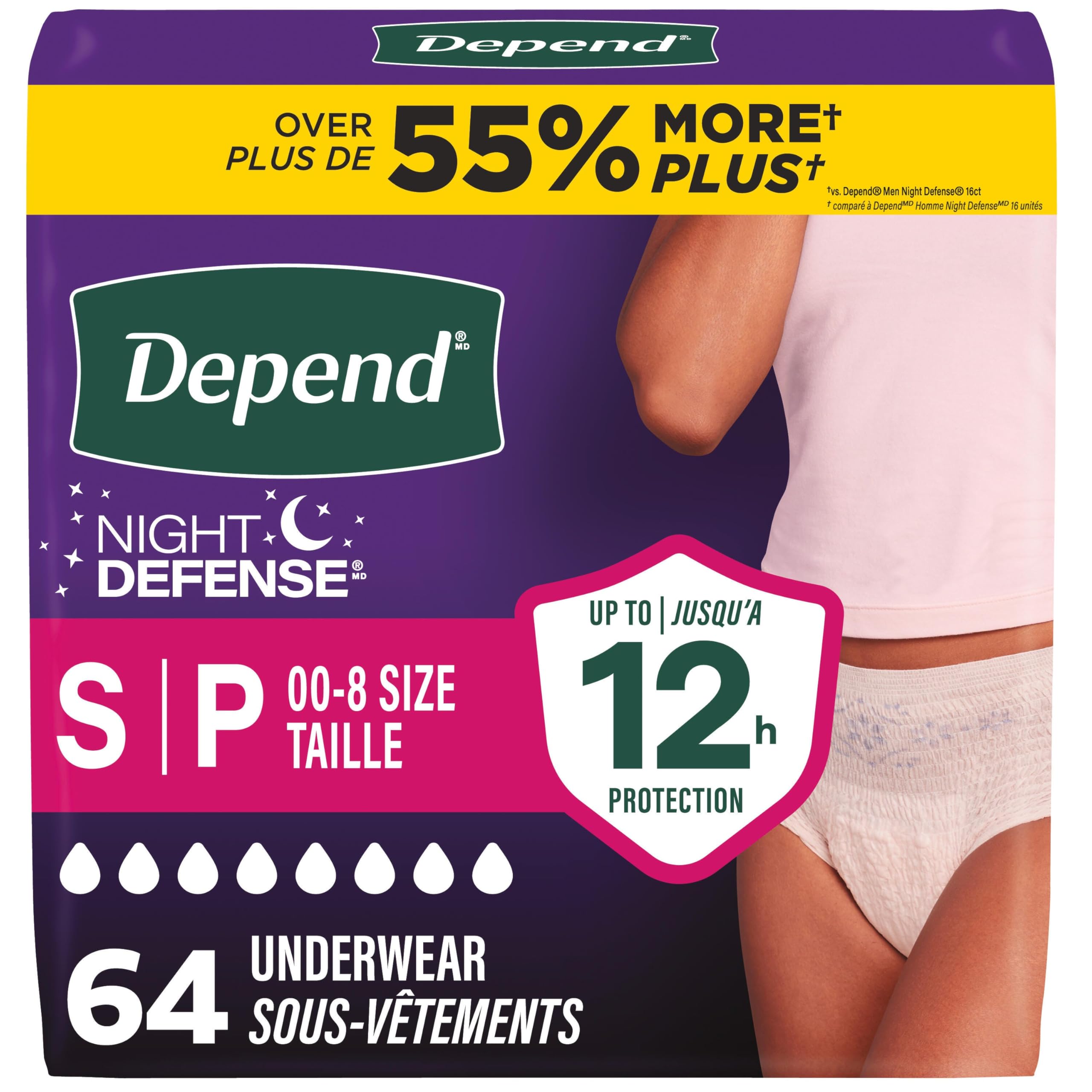 Depend Night Defense Adult Incontinence Underwear for Women, Disposable, Overnight, Small, Blush, 64 Count 🍁 All In One Marketplace Canada