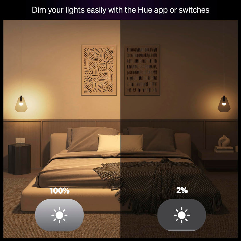Philips Hue Essential Starter Kit: Bridge + 4 Essential E26 Smart Bulbs, White and Color Ambiance, 2200K-6500K, Dimmable, Works with Alexa, Google Assistant, Samsung SmartThings, Apple Home 🍁 All In One Marketplace Canada
