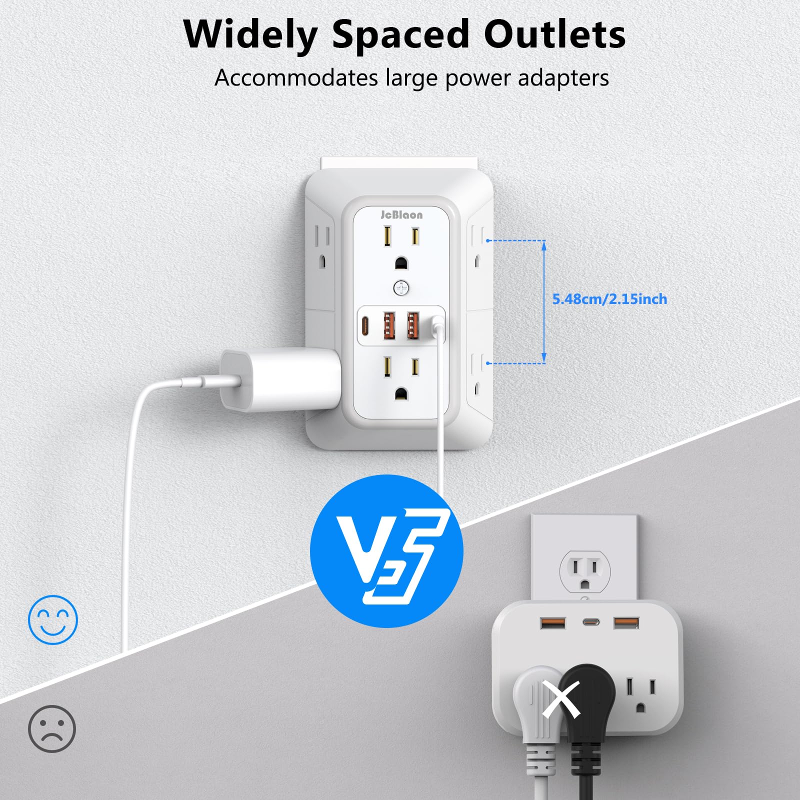 2 Pack Outlet Extender Surge Protector, 6 Outlet Splitter with 4 USB Outlet (2 USB A,2 USB C), 3Sided Power Strip with Adapter Spaced Outlets for Home, Office, Travel(White) 🍁 All In One Marketplace Canada