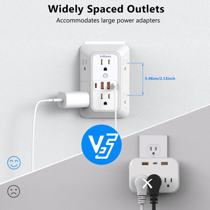 2 Pack Outlet Extender Surge Protector, 6 Outlet Splitter with 4 USB Outlet (2 USB A,2 USB C), 3Sided Power Strip with Adapter Spaced Outlets for Home, Office, Travel(White) 🍁 All In One Marketplace Canada