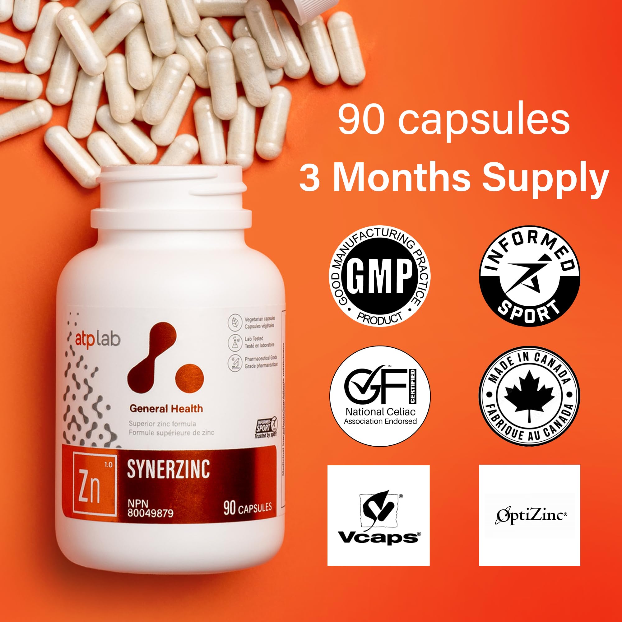 ATP LAB - Synerzinc, 90 Capsules 90-Day Supply - Zinc Supplement An Essential Mineral - Helps to Maintain Healthy Skin and Immune Function - Helps to Produce and Repair Connective Tissue 🍁 All In One Marketplace Canada