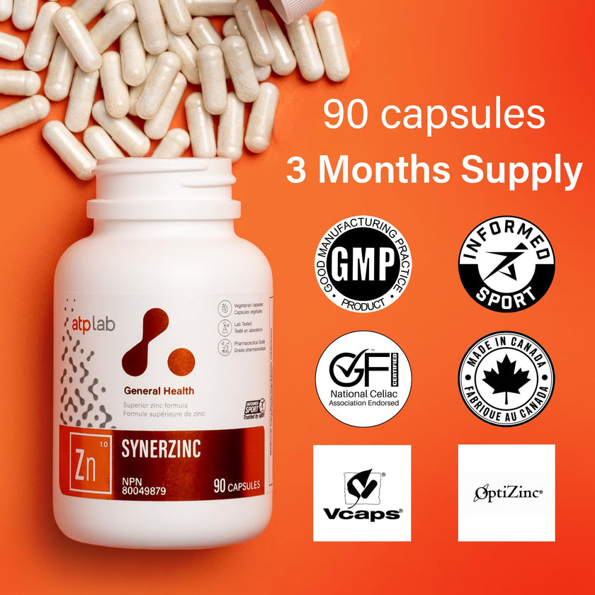 ATP LAB - Synerzinc, 90 Capsules 90-Day Supply - Zinc Supplement An Essential Mineral - Helps to Maintain Healthy Skin and Immune Function - Helps to Produce and Repair Connective Tissue 🍁 All In One Marketplace Canada
