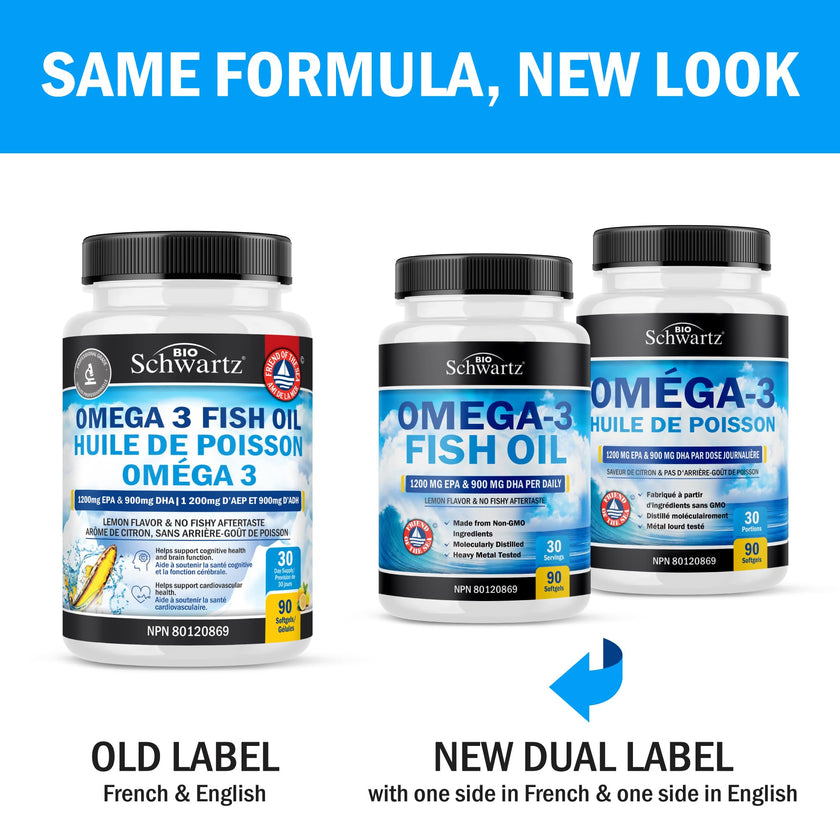 Fish Oil Omega 3 EPA & DHA 2250 mg | Burpless Lemon Flavor Triple Strength Supplement with Fatty Acids from Wild Icelandic Fish | Supports Joint, Eyes, Brain & Skin Health | Non GMO | 90 Softgels 🍁 All In One Marketplace Canada