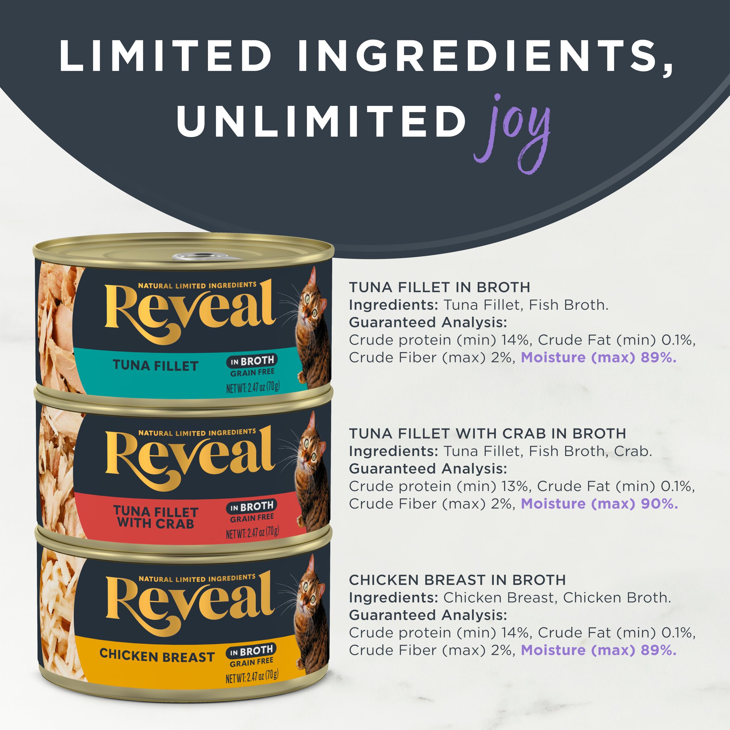 Reveal Natural Wet Cat Food in Broth, Limited Ingredient Grain Free Canned Cat Food, Protein with No Artificial Additives, Fish & Chicken Variety in Broth (12 x 2.47 oz Cans) 🍁 All In One Marketplace Canada