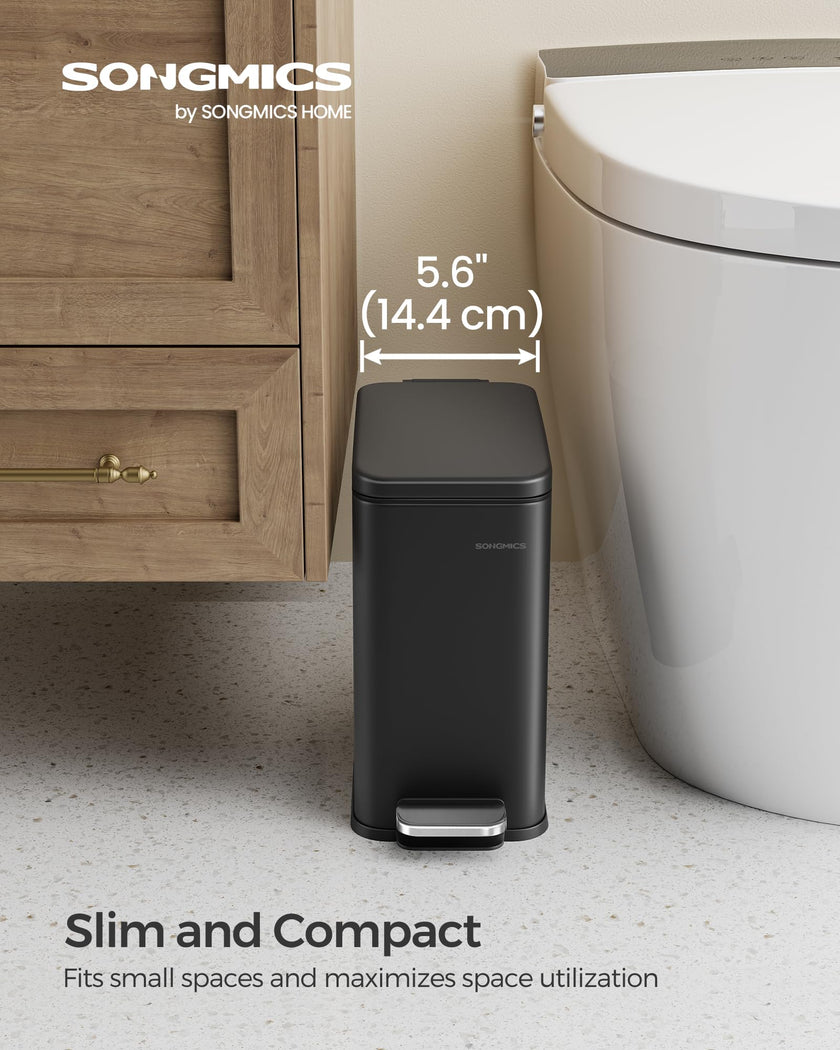 SONGMICS Bathroom Trash Can, Small Trash Bin with Lid, Slim for Small Spaces, Stainless Steel Garbage Can, Soft Close, 1.3 Gallon (5 L) Black ULTB560B05 🍁 All In One Marketplace Canada