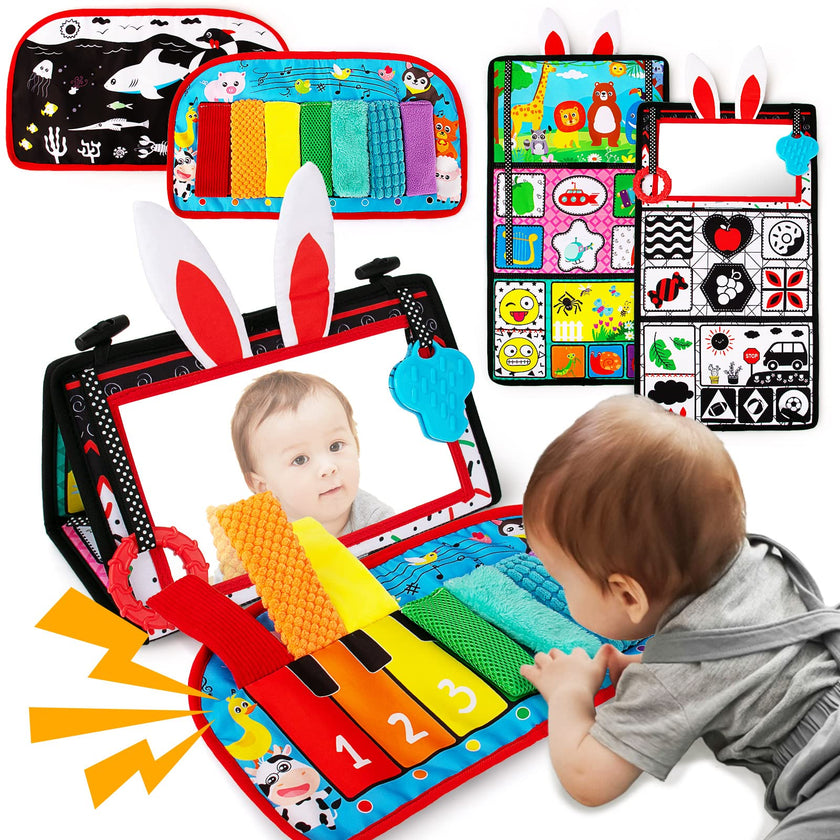 Inbeby Tummy Time Mirror Toy & Play Activity Cinrkle Mat, Black and White High Contrast Baby Newbron Toys 0 3 6 Months Brain Development, Snesory Texture Piano Infant Toys 0 3 6 Months with Squeaker 🍁 All In One Marketplace Canada