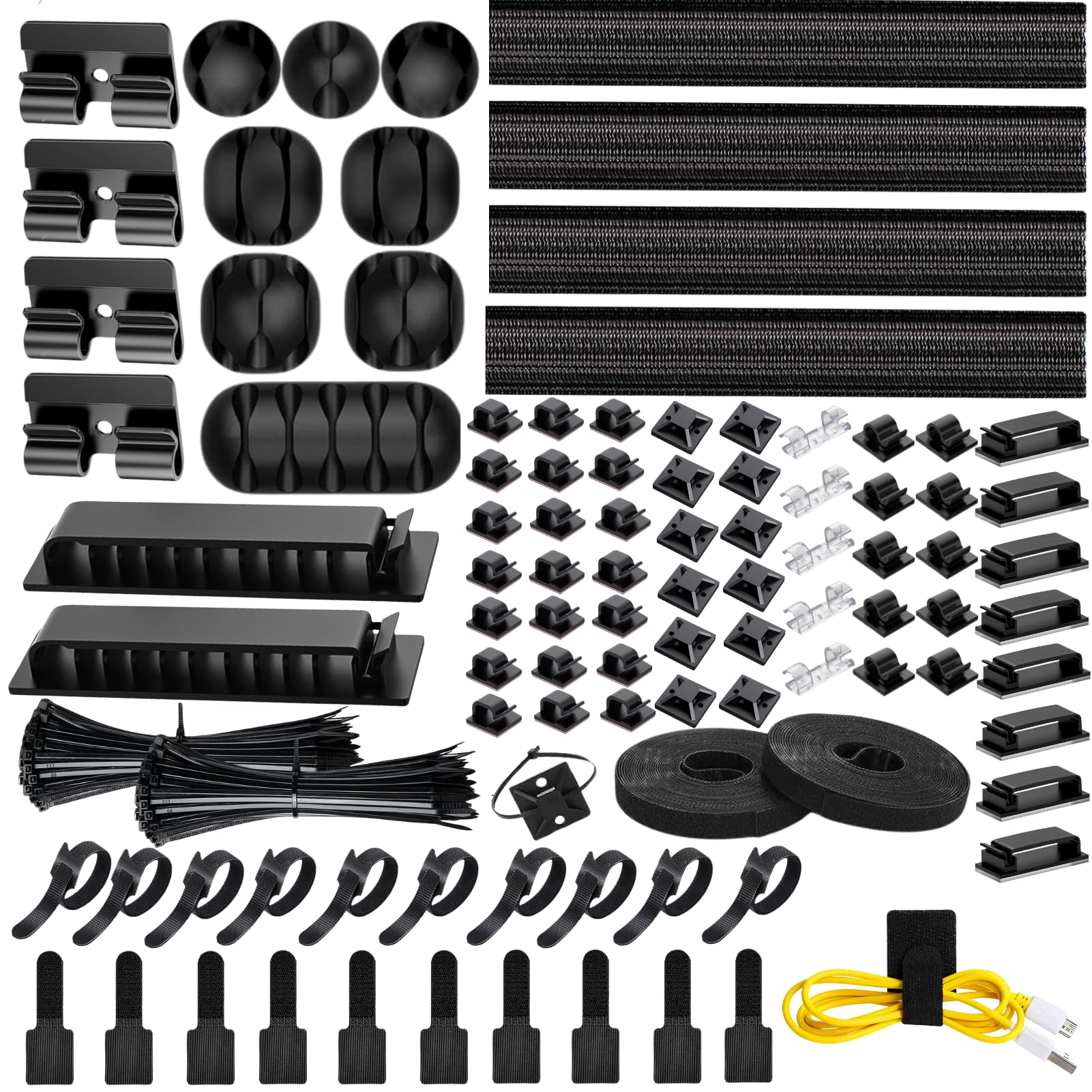 [313Pcs] Cable Management Kit, 67 Adhesive Cable Clips, Topavatop Desk Cord Organizer, 22 Reusable Cable Strap, 4 Cable Sleeve Split, 200 Nylon Cable Zip Ties with 20 Mounts for TV Office Home, Black 🍁 All In One Marketplace Canada