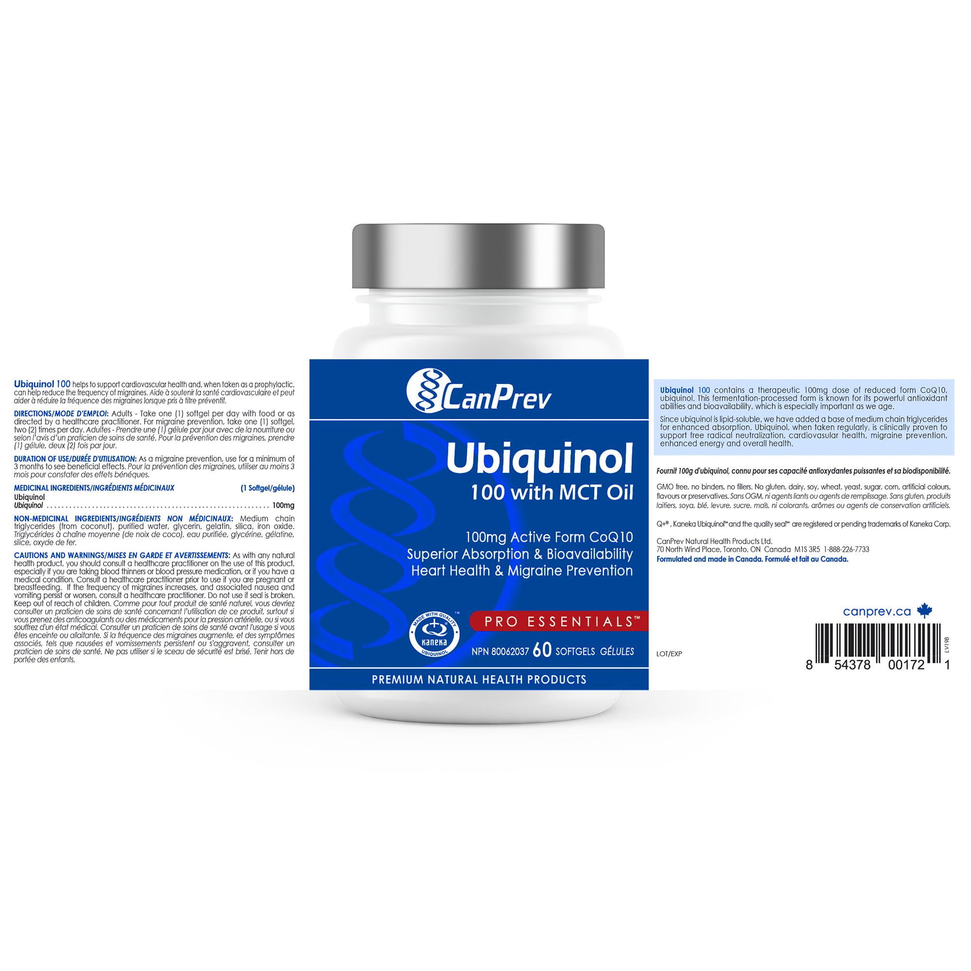 CanPrev Ubiquinol 100mg with MCT Oil, 60 Softgels, 2-Month Supply, CoQ10 Supplement for Heart & Cardiovascular Support, Enhanced Absorption, Non-GMO & Gluten Free, Coenzyme Q10 for Energy & Vitality 🍁 All In One Marketplace Canada