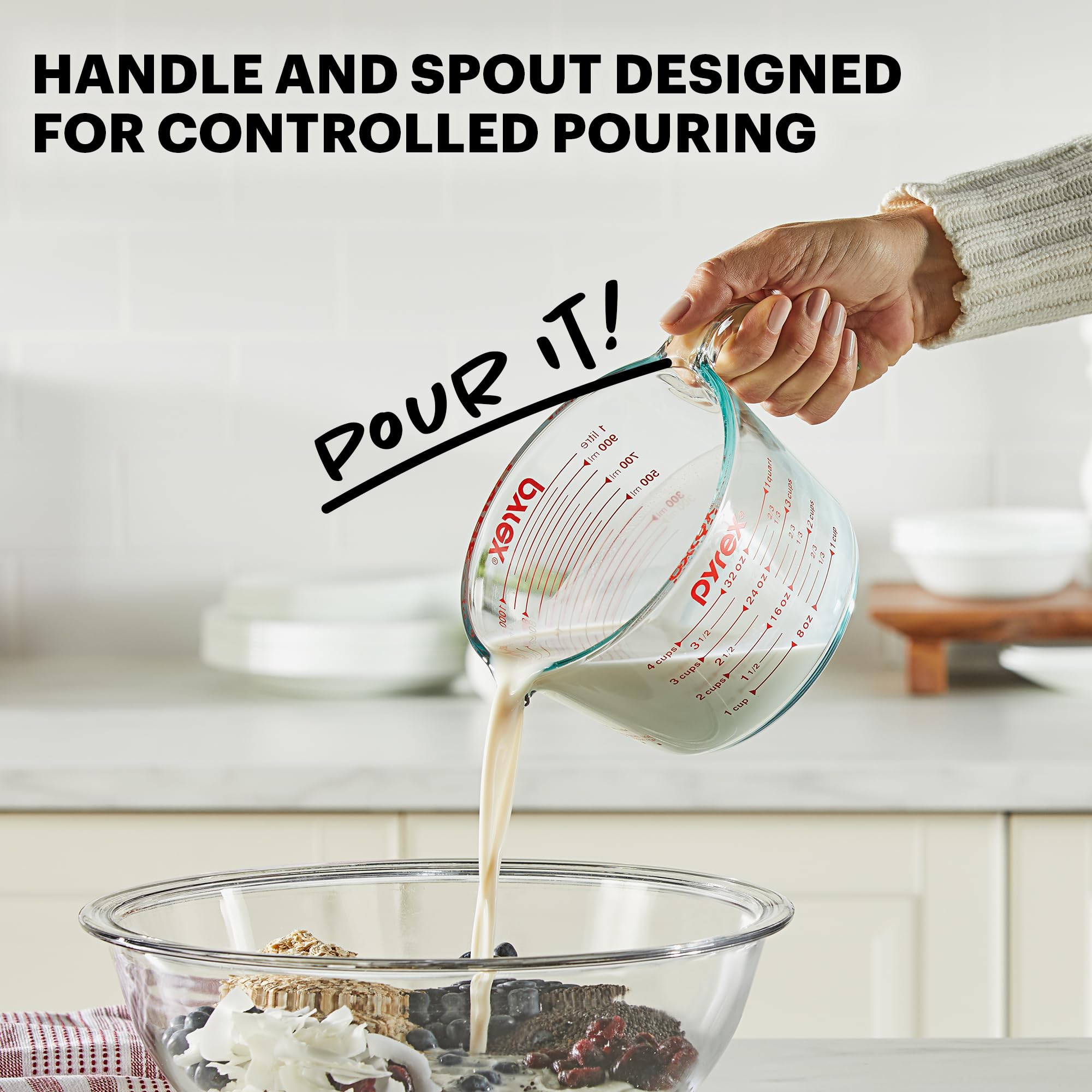 Pyrex 3 Piece Glass Measuring Cup Set, Includes 1-Cup, 2-Cup, and 4-Cup Tempered Glass Liquid Measuring Cups, Dishwasher, Freezer, Microwave, and Preheated Oven Safe, Essential Kitchen Tools 🍁 All In One Marketplace Canada