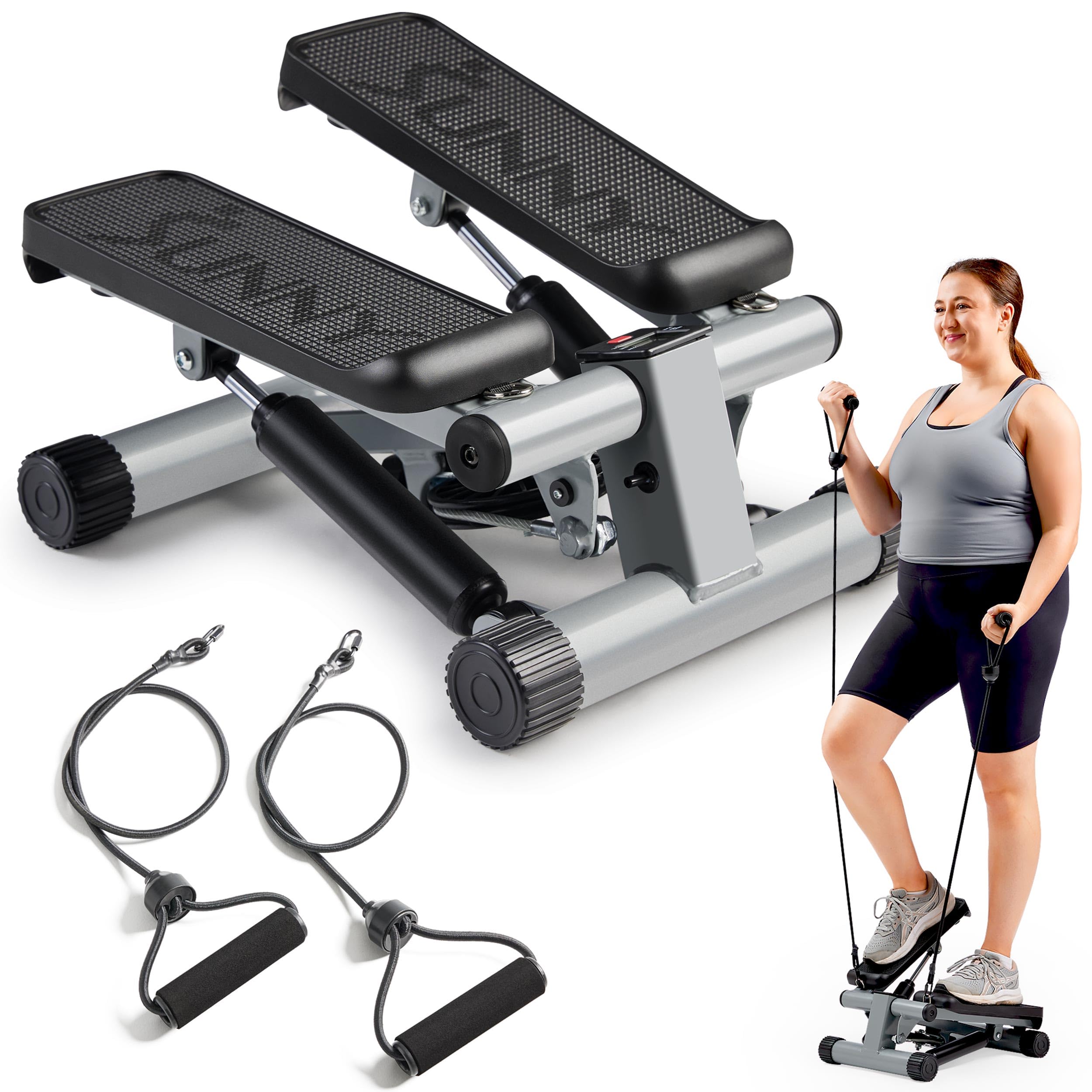 Sunny Health & Fitness Mini Stepper for Exercise, Low-Impact Stair Step Cardio Equipment with Resistance Bands, Digital Monitor - NO. 012-S 🍁 All In One Marketplace Canada