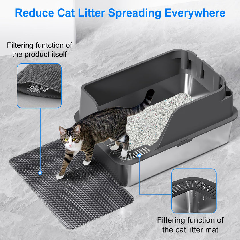Stainless Steel Cat Litter Box with Lid, XL Litter Box for Big Cats, High Sided Metal Pan, Anti Leakage,Odor-Free & Easy Cleaning,Included Scoop &Trash Bag*2 & Mat & Sticker (Grey) 🍁 All In One Marketplace Canada