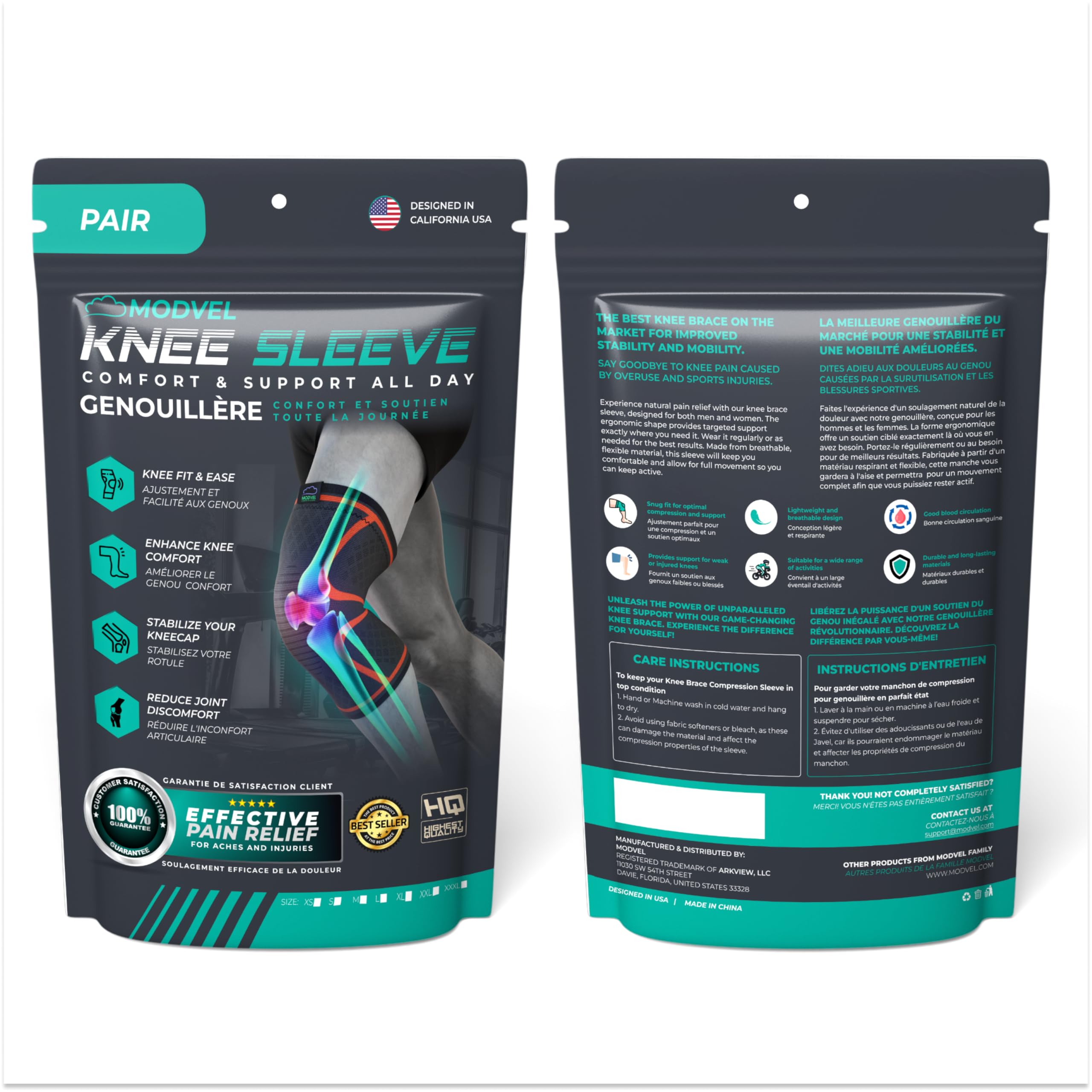 MODVEL 2 Pack Compression Knee Braces for Men & Women – Knee Support Sleeves for Sports, Workouts, Running, Weightlifting, Basketball, Volleyball – Joint Knee Pain Relief 🍁 All In One Marketplace Canada