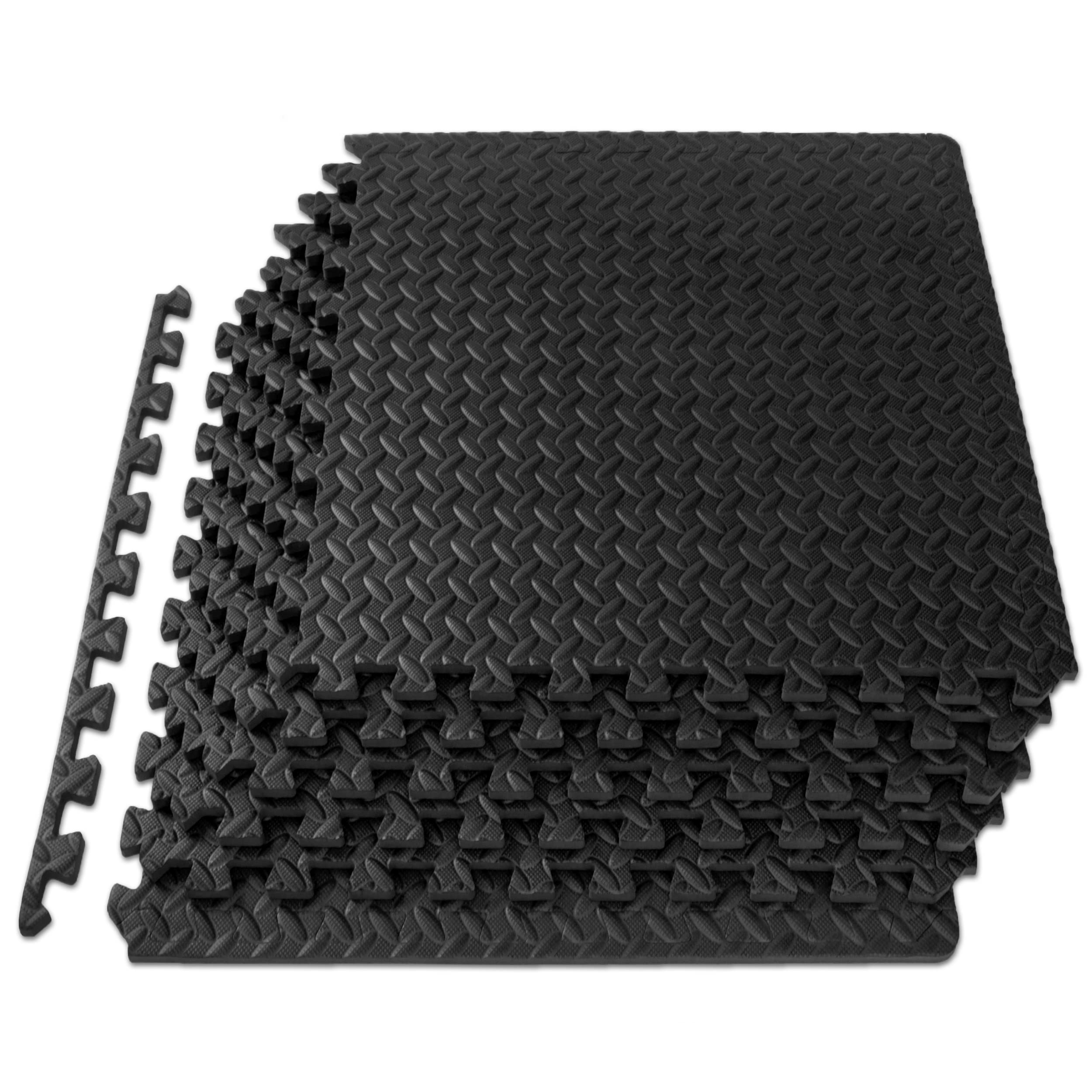 ProsourceFit Exercise Puzzle Mat 1/2-inch, EVA Interlocking Foam Floor Tiles for Home Gym, Workout Equipment, Kids Play Areas, Black, 24 SQ FT - 6 Tiles 🍁 All In One Marketplace Canada