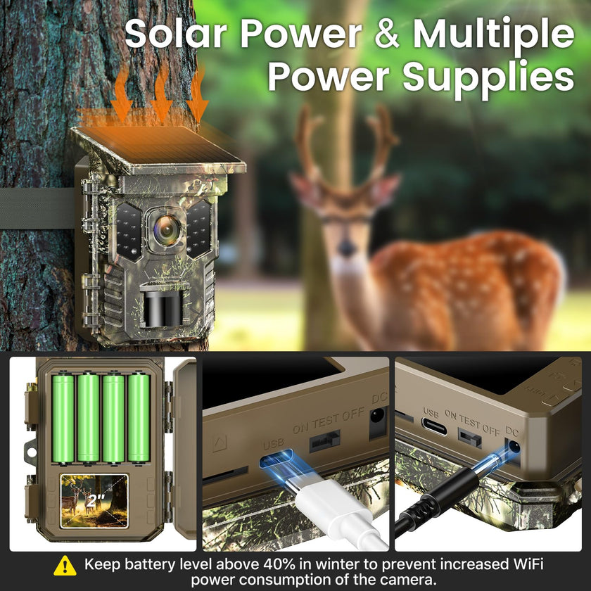 XTU Solar Trail Camera WiFi Bluetooth, 64MP 4K Game Camera with Night Vision Motion Activated 0.2s Trigger, IP66 Waterproof Wildlife Camera with 22pcs 850nm Low Glow IR LEDs (SD Card Not Included) 🍁 All In One Marketplace Canada