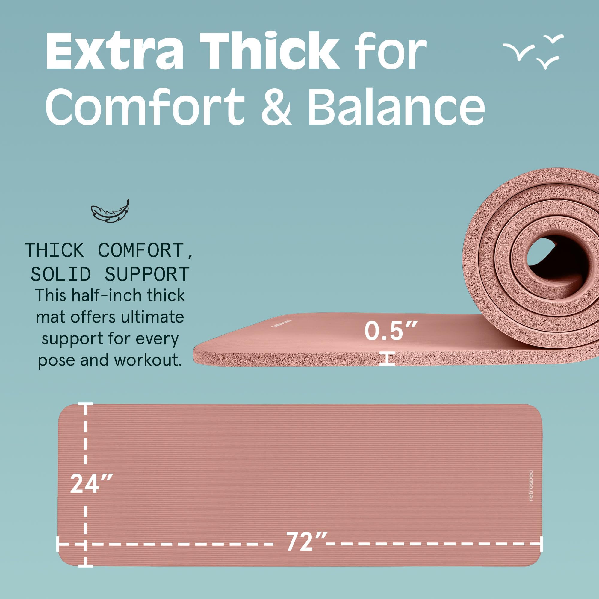 Retrospec Solana Yoga Mat 1/2 inches Thick w/Nylon Strap for Men & Women - Non Slip Excercise Mat for Yoga, Pilates, Stretching, Floor & Fitness Workouts, Rose 🍁 All In One Marketplace Canada