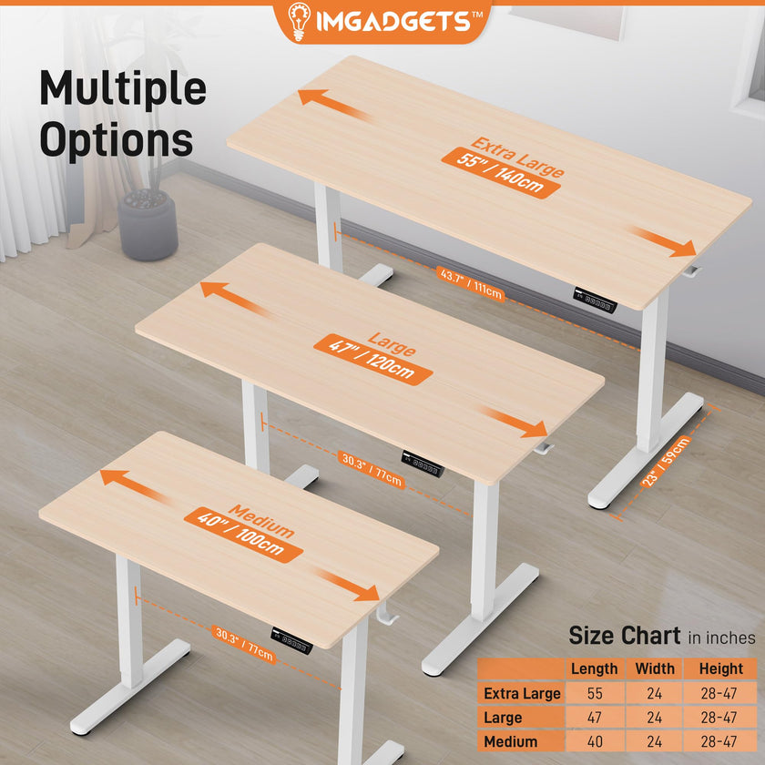 IMGadgets Electric Standing Desk, 47x24 Inches Height Adjustable, 2026 6th Gen Quiet Motor Ergonomic Sit Stand Desk, Computer Desk for Home Office, Height Memory Buttons, Display, 2 Headphone Holders 🍁 All In One Marketplace Canada