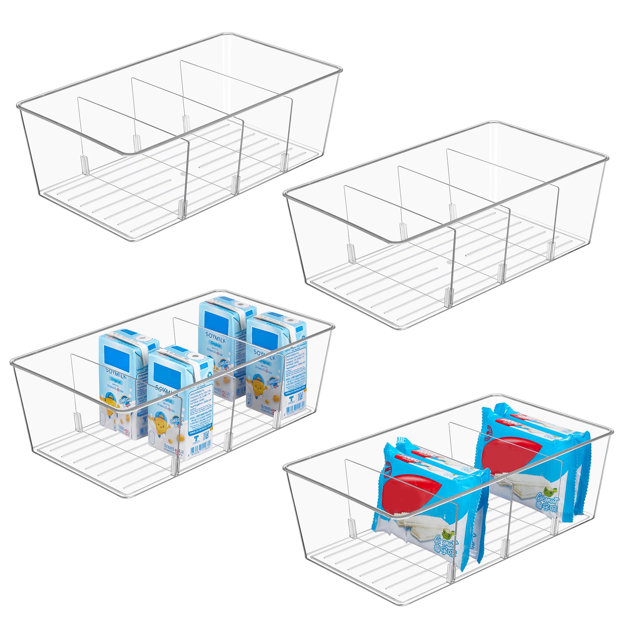 Vtopmart 4 Pack Food Storage Organizer Bins, Clear Plastic Bins for Pantry, Kitchen, Fridge, Cabinet Organization and Storage, 4 Compartment Holder for Packets, Tea, Snacks, Pouches, Spice Packets 🍁 All In One Marketplace Canada