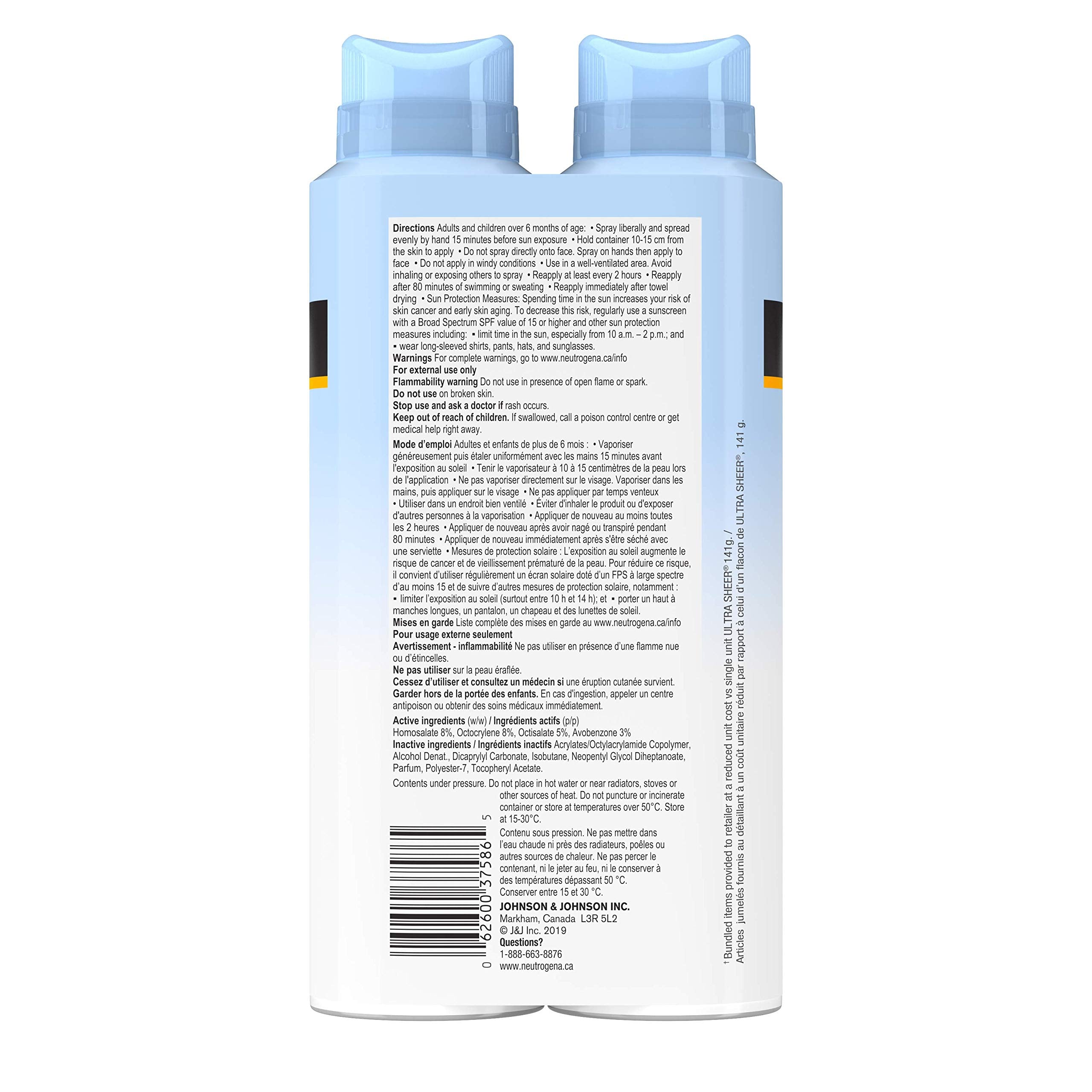 Neutrogena ultra Sheer Body Mist Sunscreen Spray Spf 30 Duo Pack With Uva/uvb Broad Spectrum Sun Protection, lightweight, Water-resistant, Oil-Free, non-comedogenic & Oxybenzone-Free, 2 X, 141 Grams 🍁 All In One Marketplace Canada