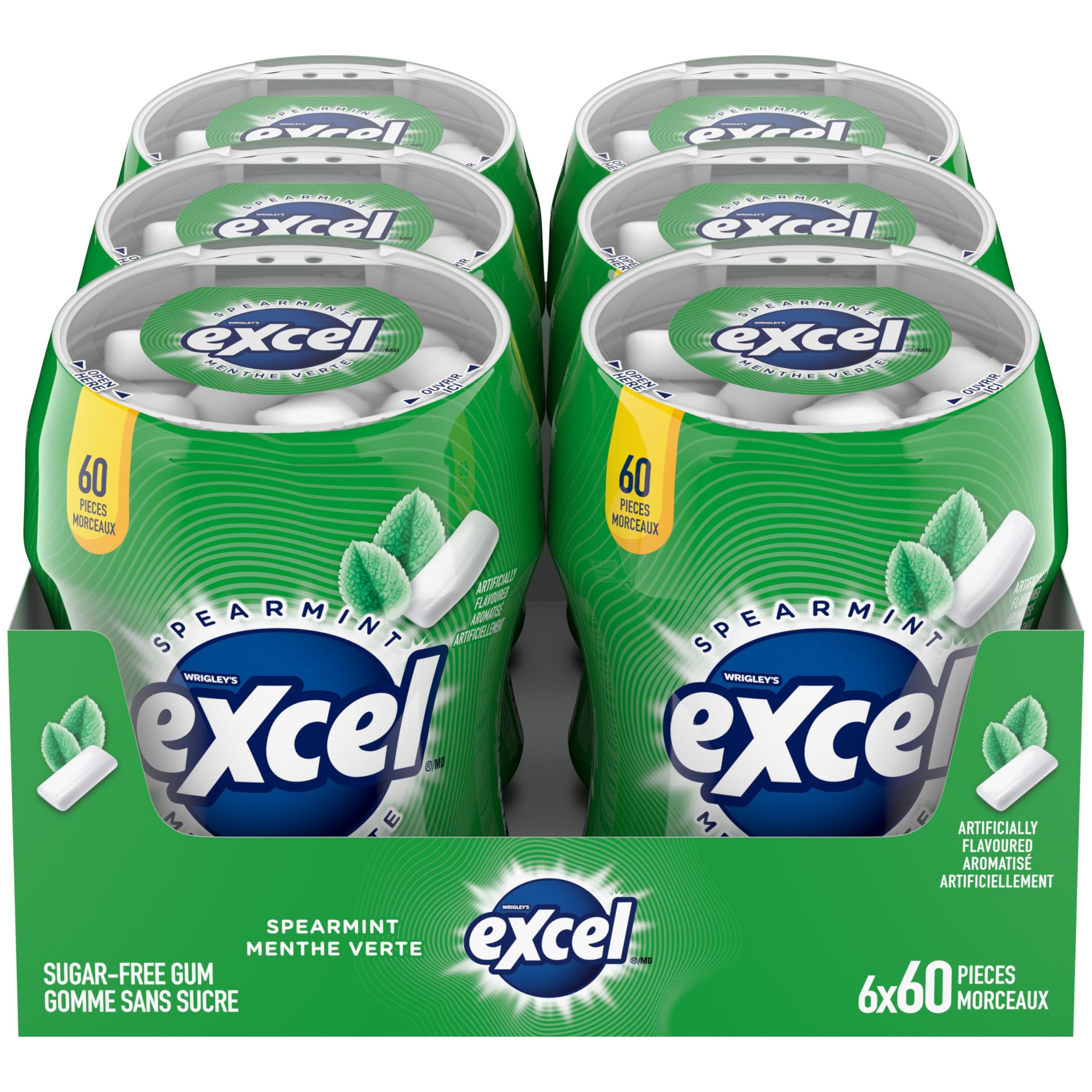EXCEL, Spearmint Flavoured Sugar Free Chewing Gum, 60 Pieces, 6 Bottles 🍁 All In One Marketplace Canada