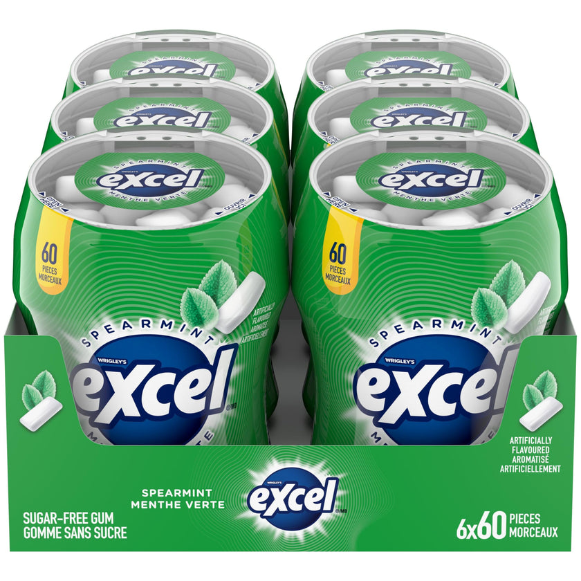 EXCEL, Spearmint Flavoured Sugar Free Chewing Gum, 60 Pieces, 6 Bottles 🍁 All In One Marketplace Canada
