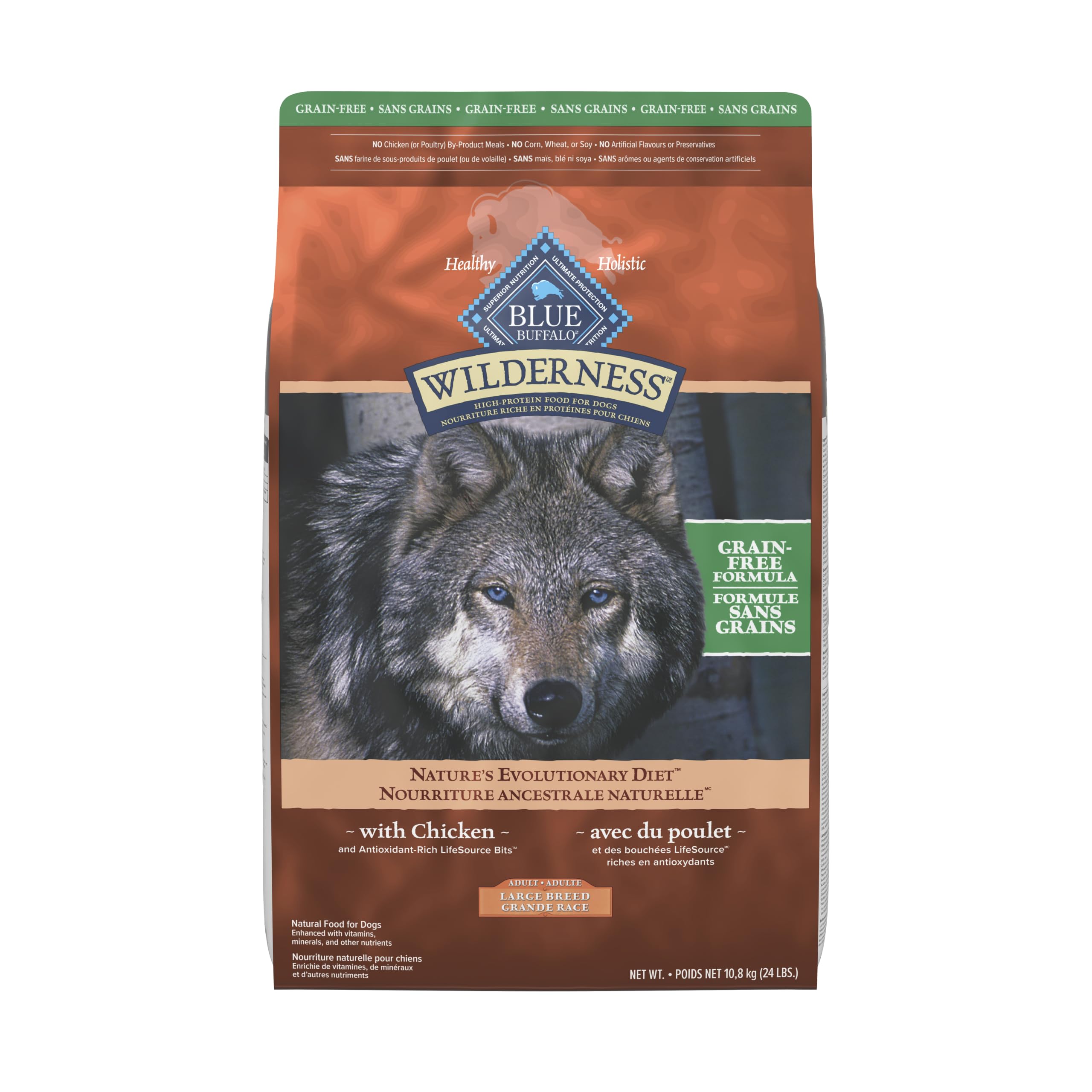 Blue Buffalo Wilderness High Protein Grain Free, Natural Adult Large Breed Dry Dog Food, Chicken 10.8kg Bag - 24 lb, Kibble 🍁 All In One Marketplace Canada