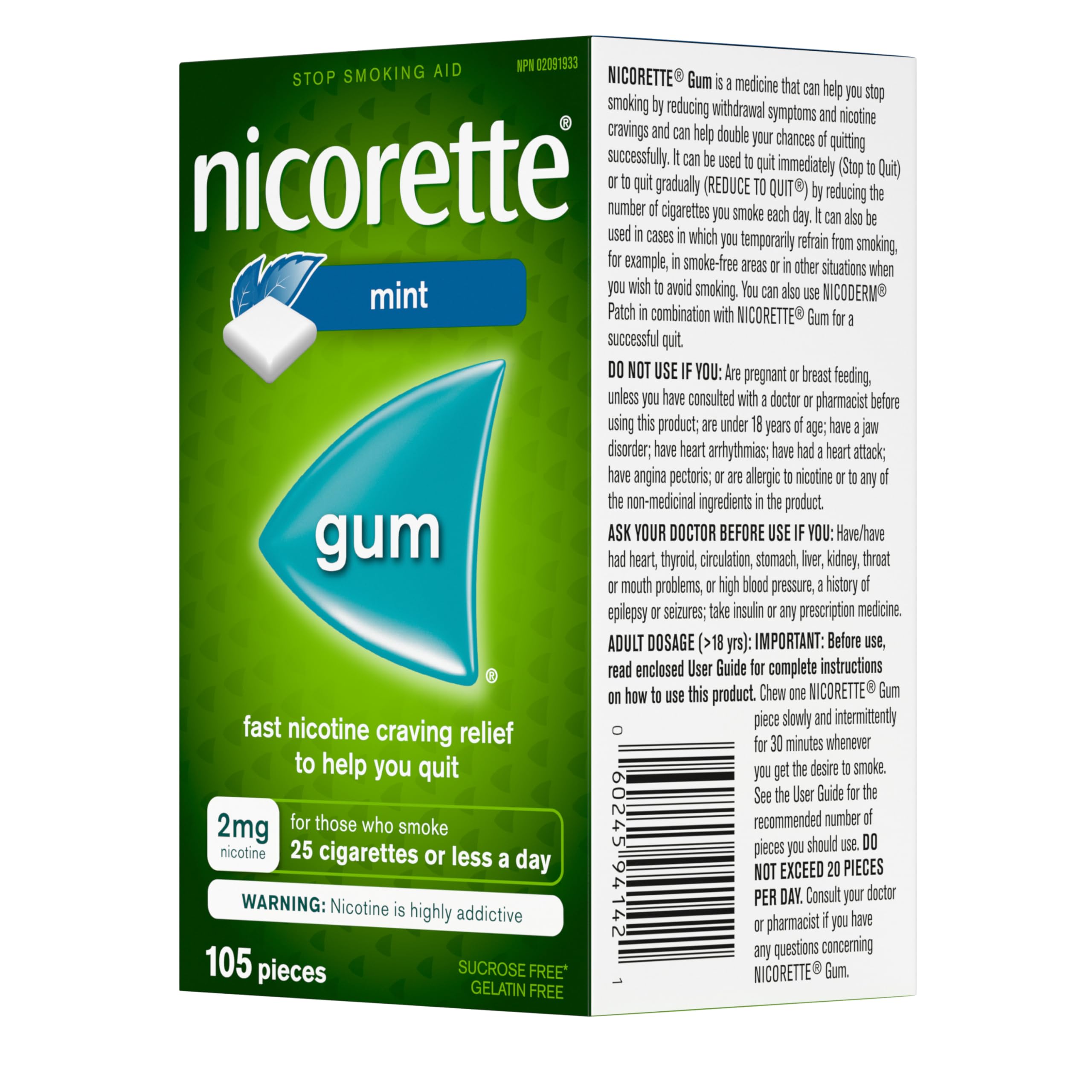 Nicorette Gum, Extreme Chill Mint, 2 mg, 105 Count 🍁 All In One Marketplace Canada