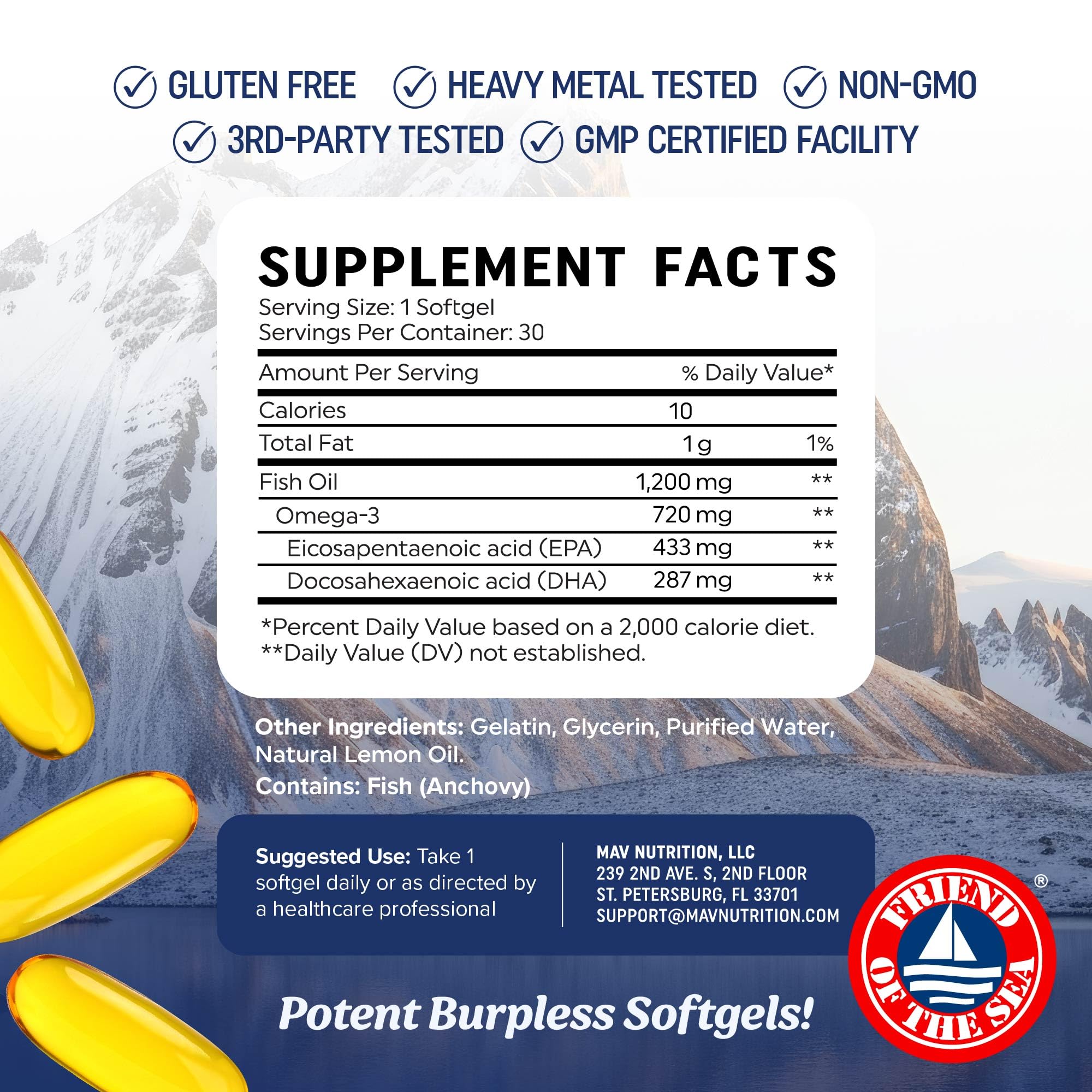 Triple Strength Omega 3 Fish Oil 1200 mg | EPA & DHA | Wild Caught, Sustainably Sourced Omega-3 Fatty Acids | Premium Burpless Fish Oil Supplements | Clean Label Certified, Third-Party Tested | 30 Ct 🍁 All In One Marketplace Canada