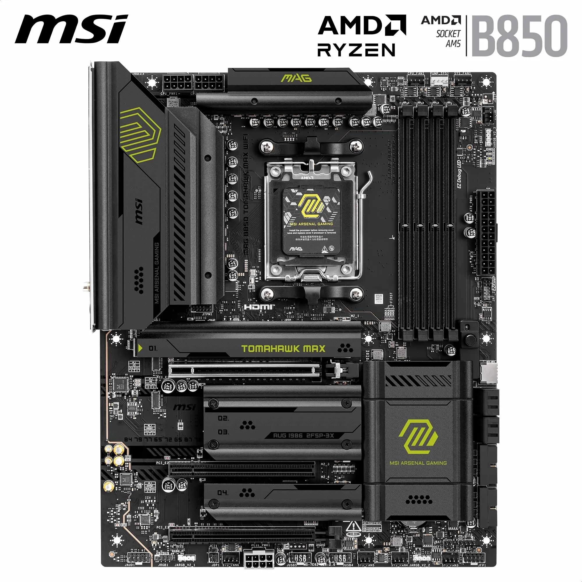 MSI MAG B850 Tomahawk MAX WiFi Gaming Motherboard (AMD Ryzen 9000/8000/7000 Series Processors, AM5, DDR5, PCIe 4.0, M.2, SATA 6Gb/s, USB 3.2 Gen 2, HDMI/DP, Wi-Fi 7, Bluetooth 5.3, 2.5Gbps LAN, ATX) 🍁 All In One Marketplace Canada