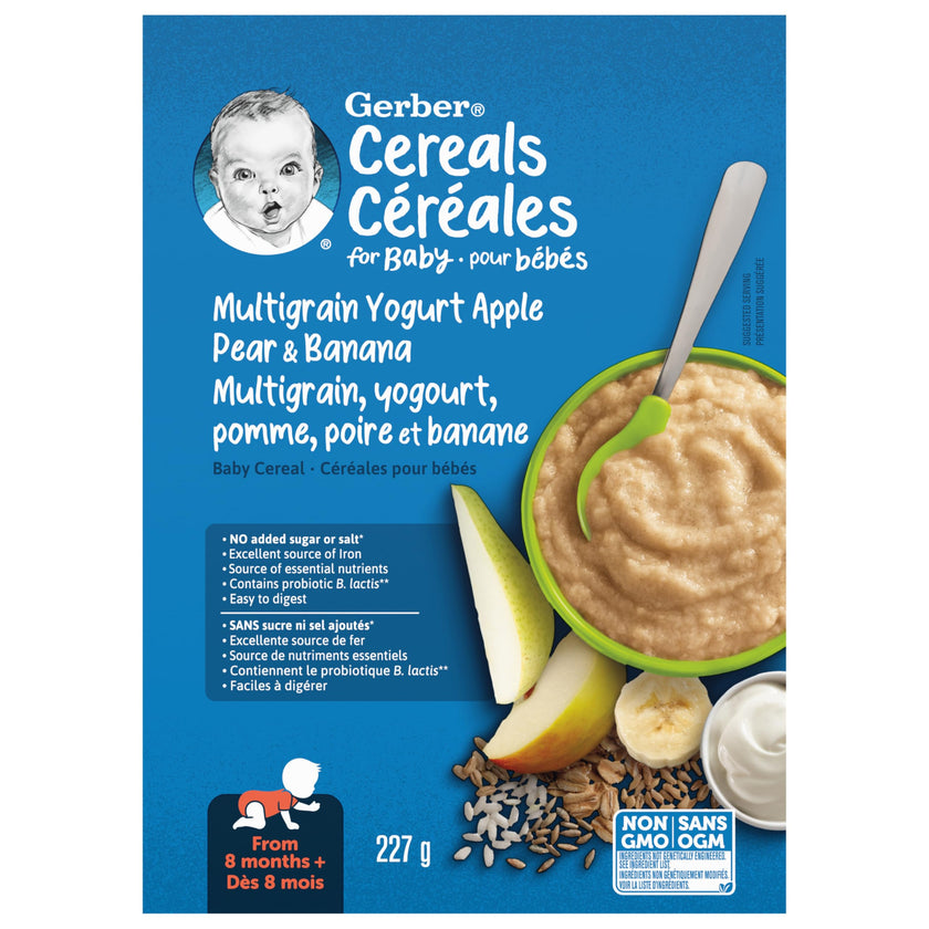GERBER Cereal Wheat with Yogourt & Apple Pear Banana, Cereal, 8+ Months, 227 g, 6 Pack - Packaging May Vary 🍁 All In One Marketplace Canada