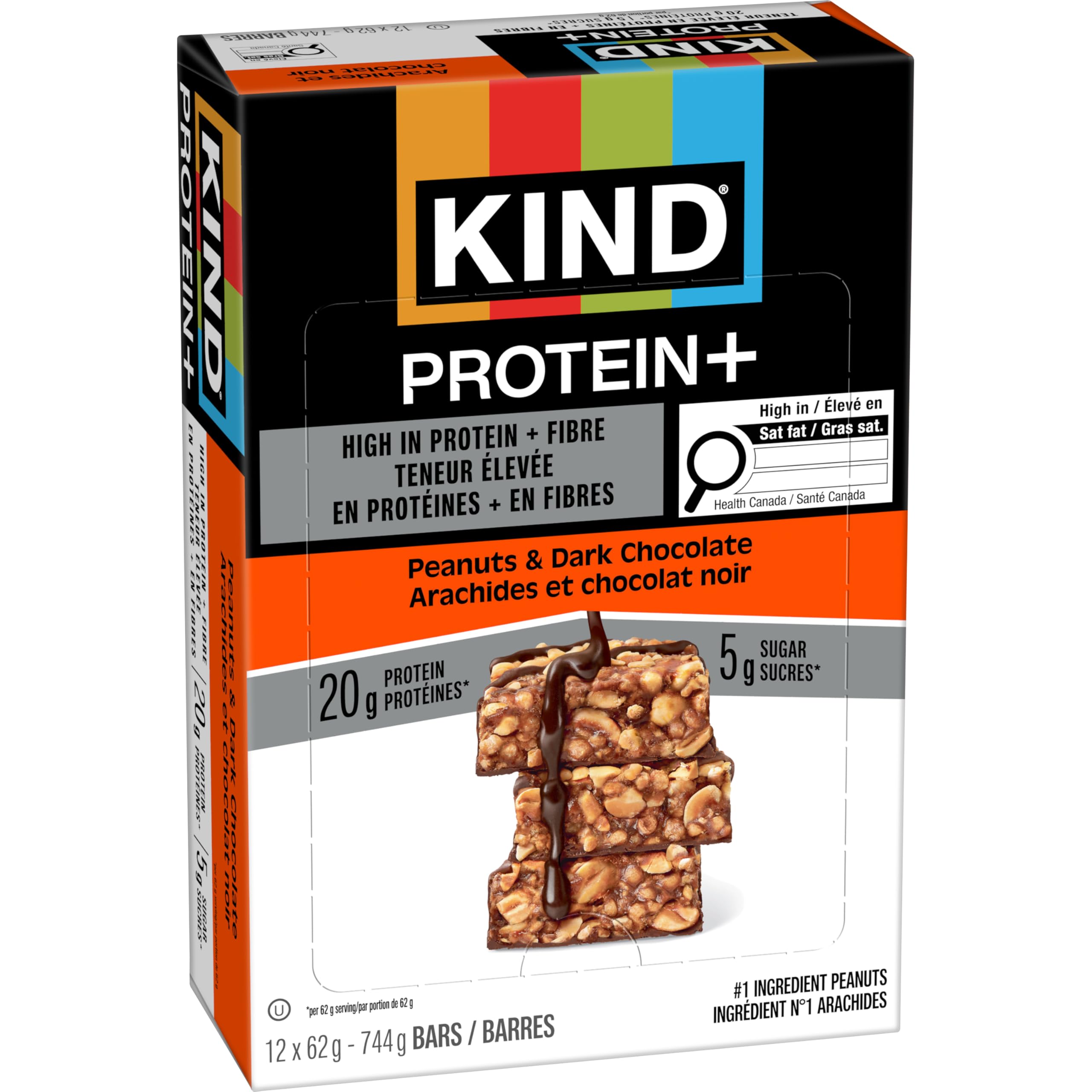 KIND PROTEIN+ Peanuts & Dark Chocolate, 62 g, 12 Count 🍁 All In One Marketplace Canada