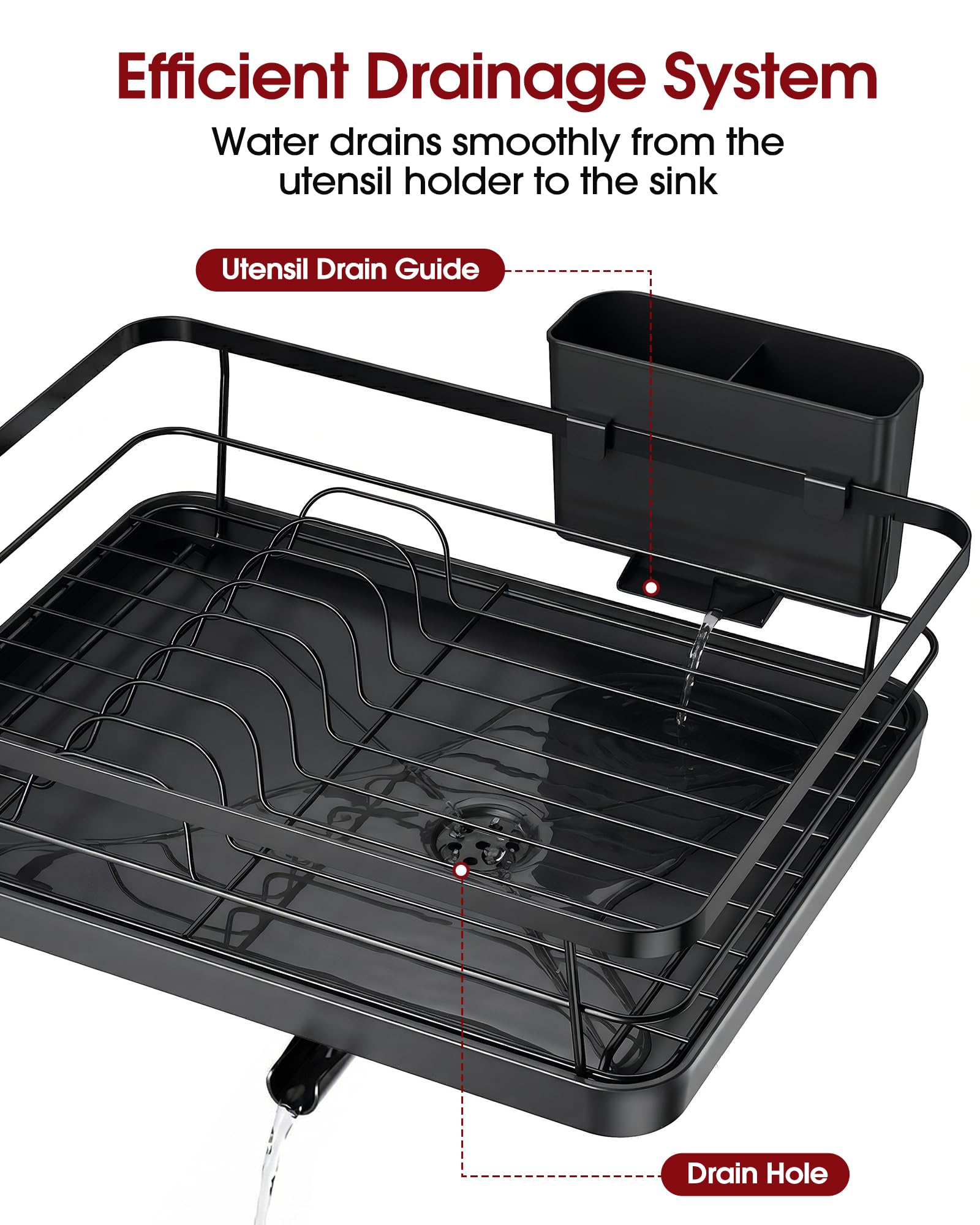 Sakugi Dish Drying Rack - Compact Dish Racks with Drain Board for Kitchen Counter, Durable Stainless Steel Dish Rack Used in Sink & on Countertop, Dark Black, Large 🍁 All In One Marketplace Canada
