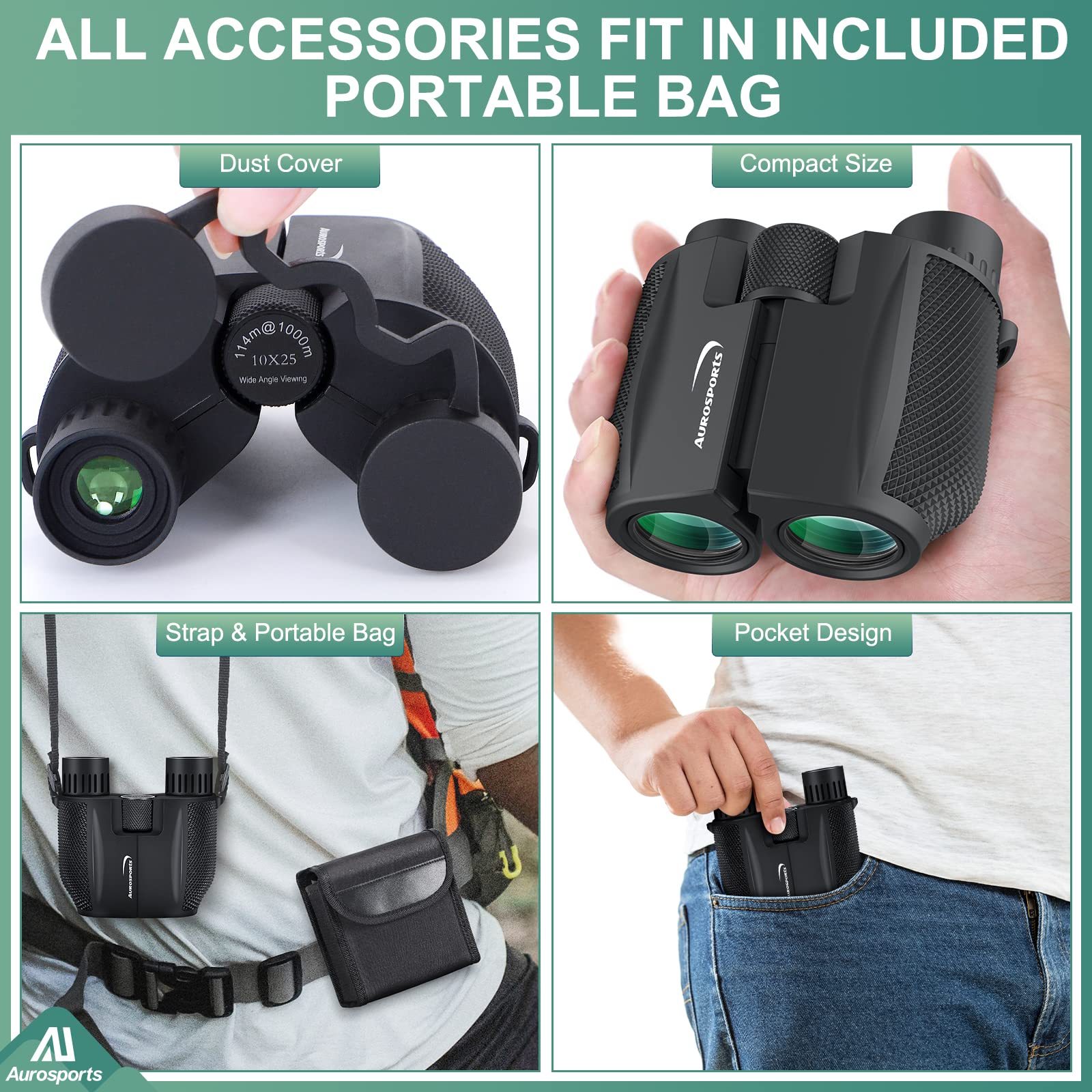 Aurosports 10x25 Binoculars for Adults Kids, Bright View Compact Binoculars with Weak Light Vision, Easy Focus Small Binoculars for Bird Watching Outdoor Sports Games Travel Hunting Hiking 🍁 All In One Marketplace Canada