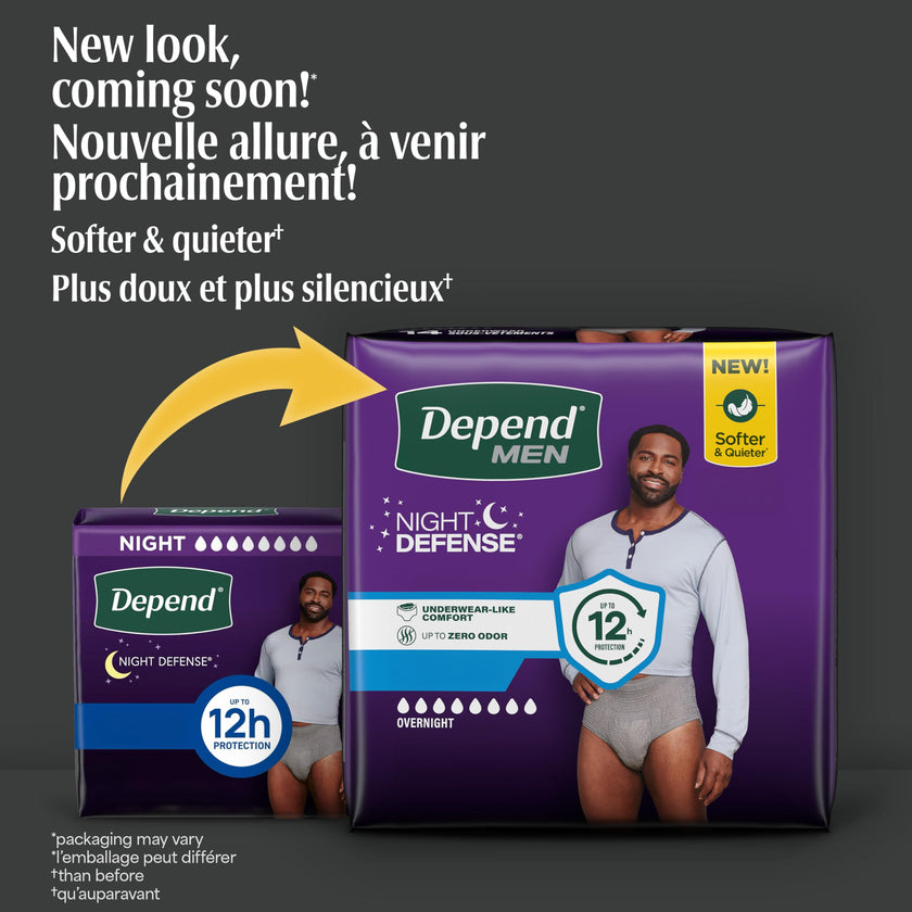 Depend Night Defense Adult Incontinence Underwear for Men, Disposable, Overnight, Large, Grey, 56 Count 🍁 All In One Marketplace Canada
